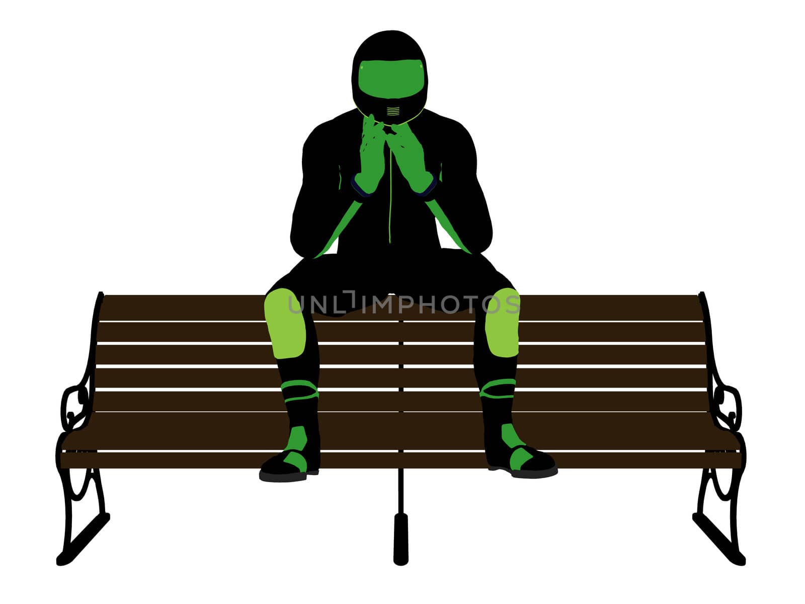 Male Motorcycle Rider sitting on a bench Silhouette by kathygold