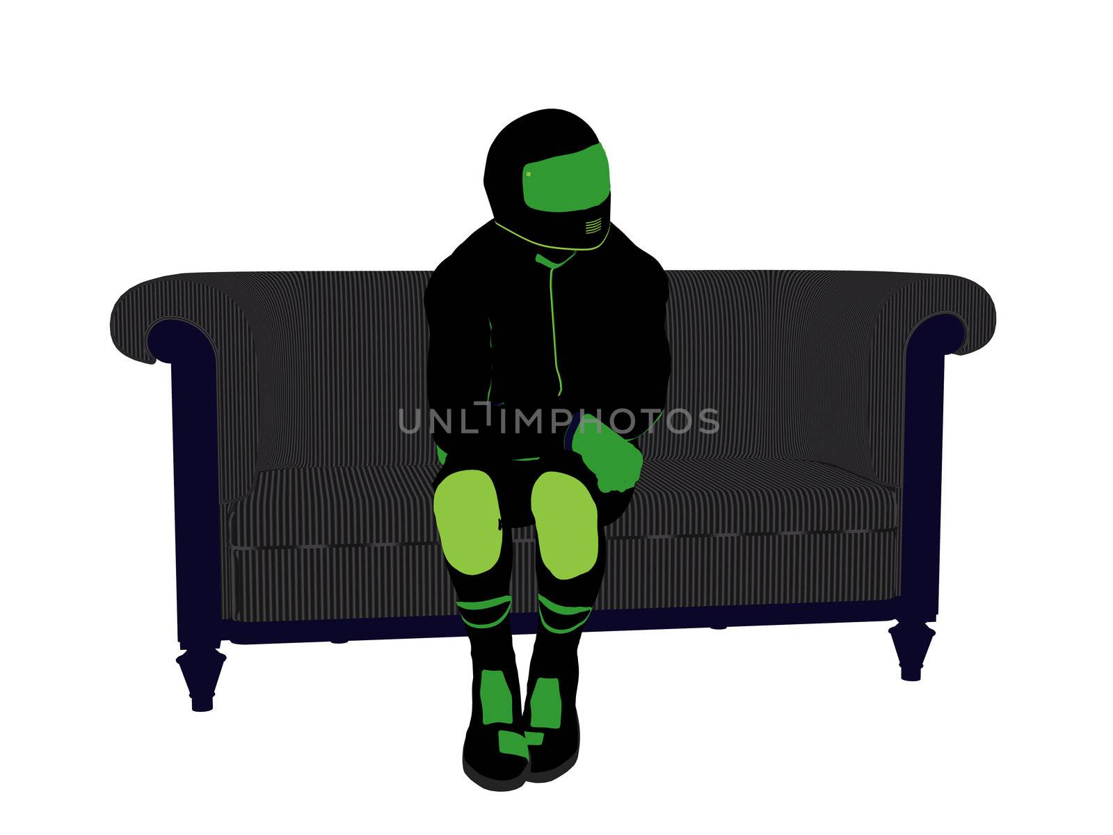 Male Motorcycle Rider sitting on a sofa Silhouette by kathygold