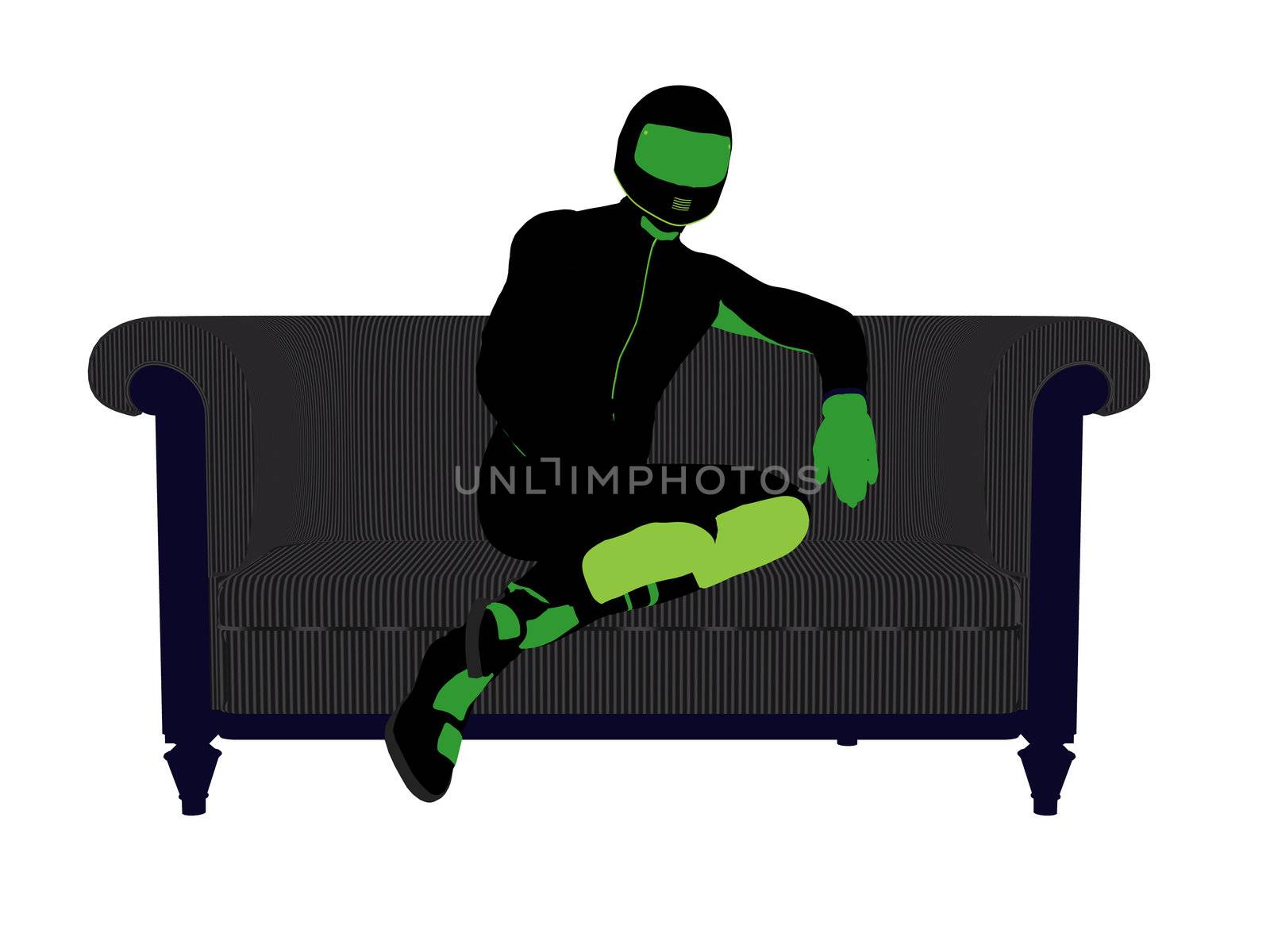 Male Motorcycle Rider sitting on a sofa Silhouette by kathygold