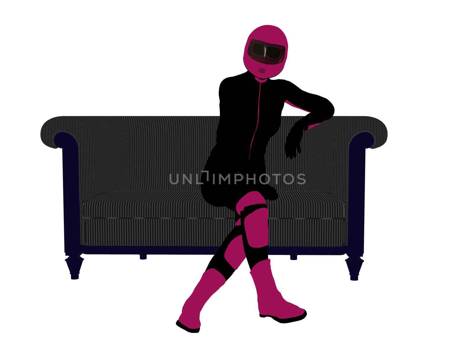 Female Motorcycle Rider Sitting On a Sofa Silhouette by kathygold