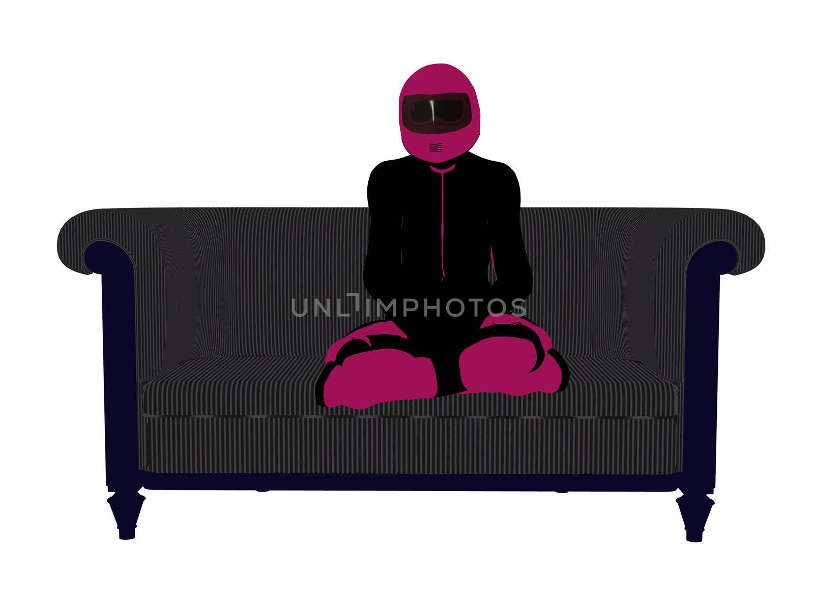 Female Motorcycle Rider Sitting On a Sofa Silhouette by kathygold