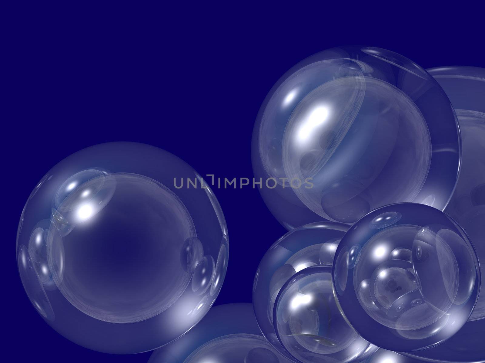 abstract background - bubbles on blue - 3d illustration
