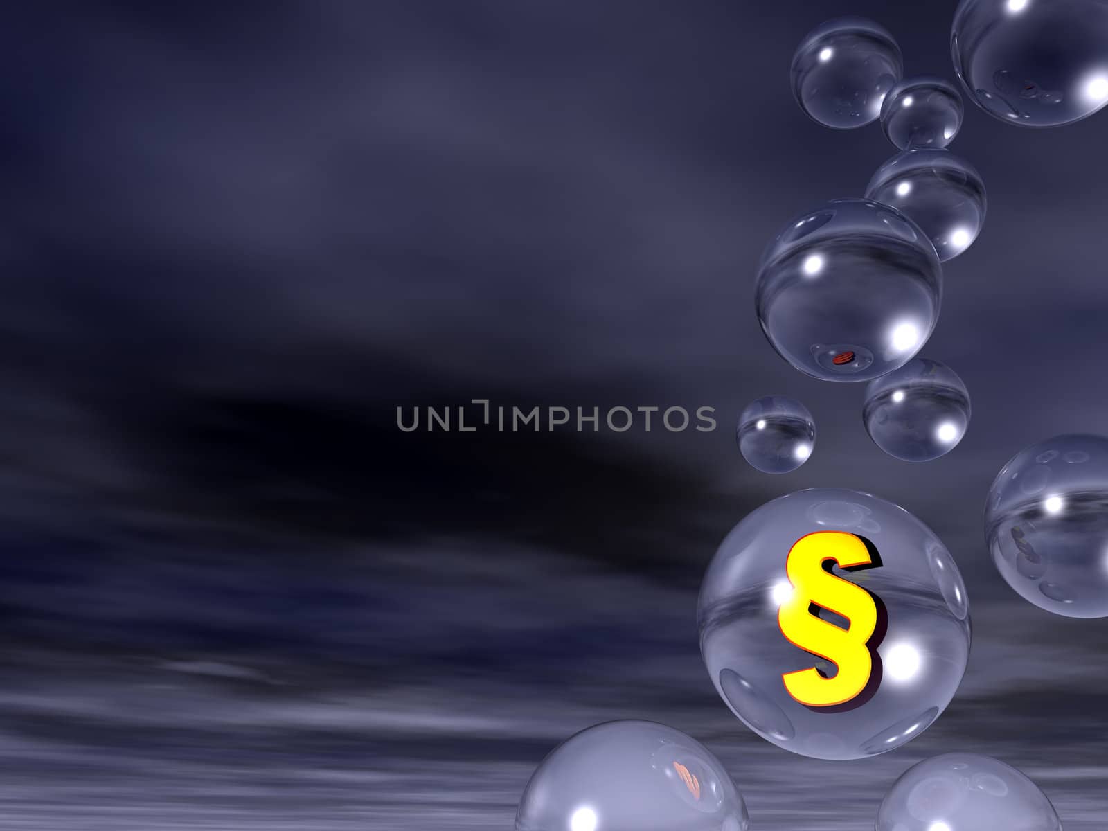 bubbles and golden paragraph sign - 3d illustration