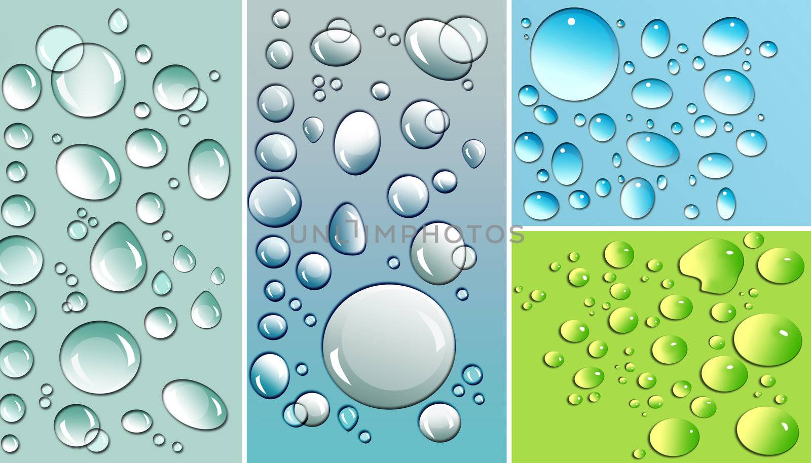 Multi-colored droplets with different colored backgrounds