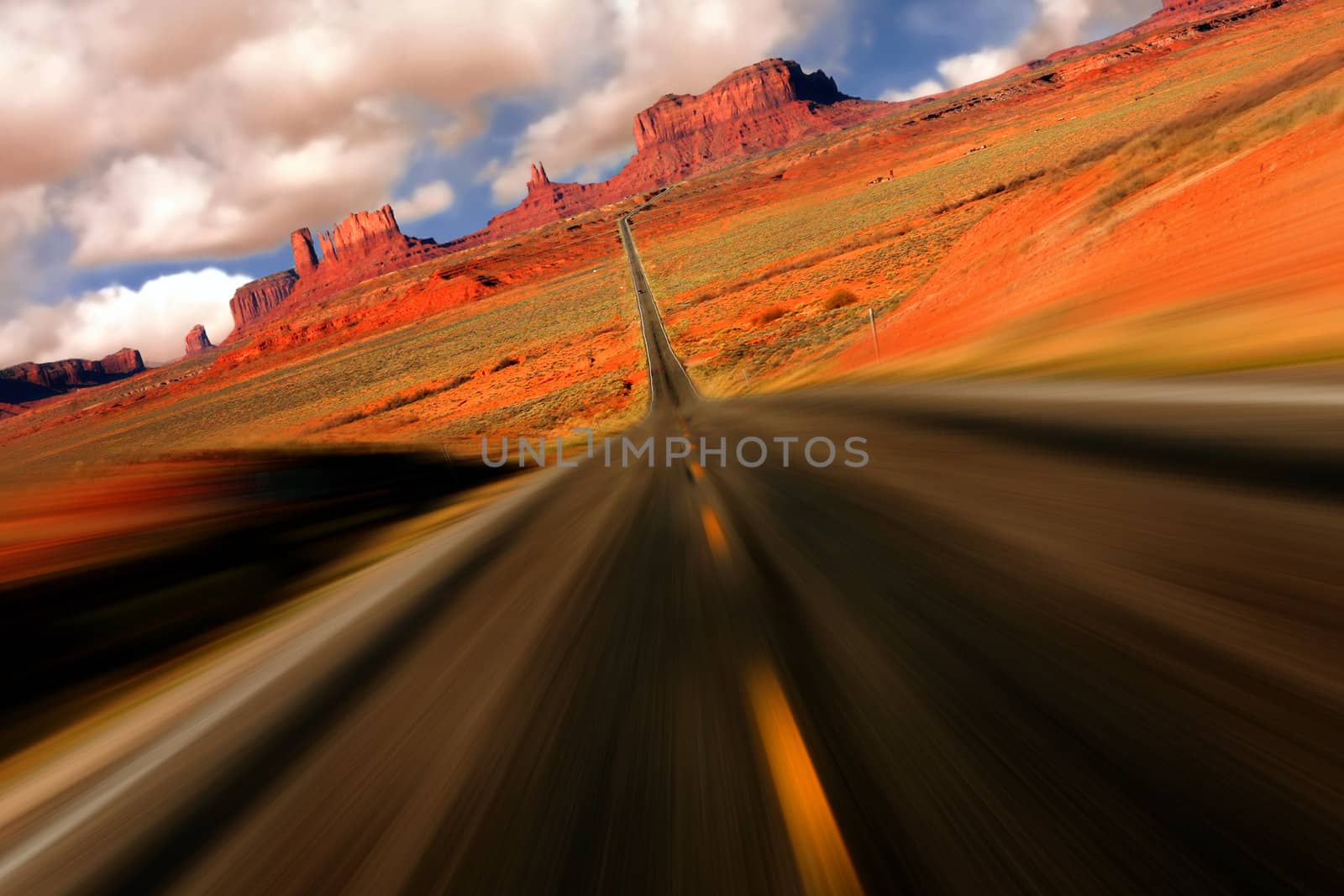 Dramatic Abstract View from Mile 13 on the Road to Monument Valley Arizona With Intentional Speed Blur