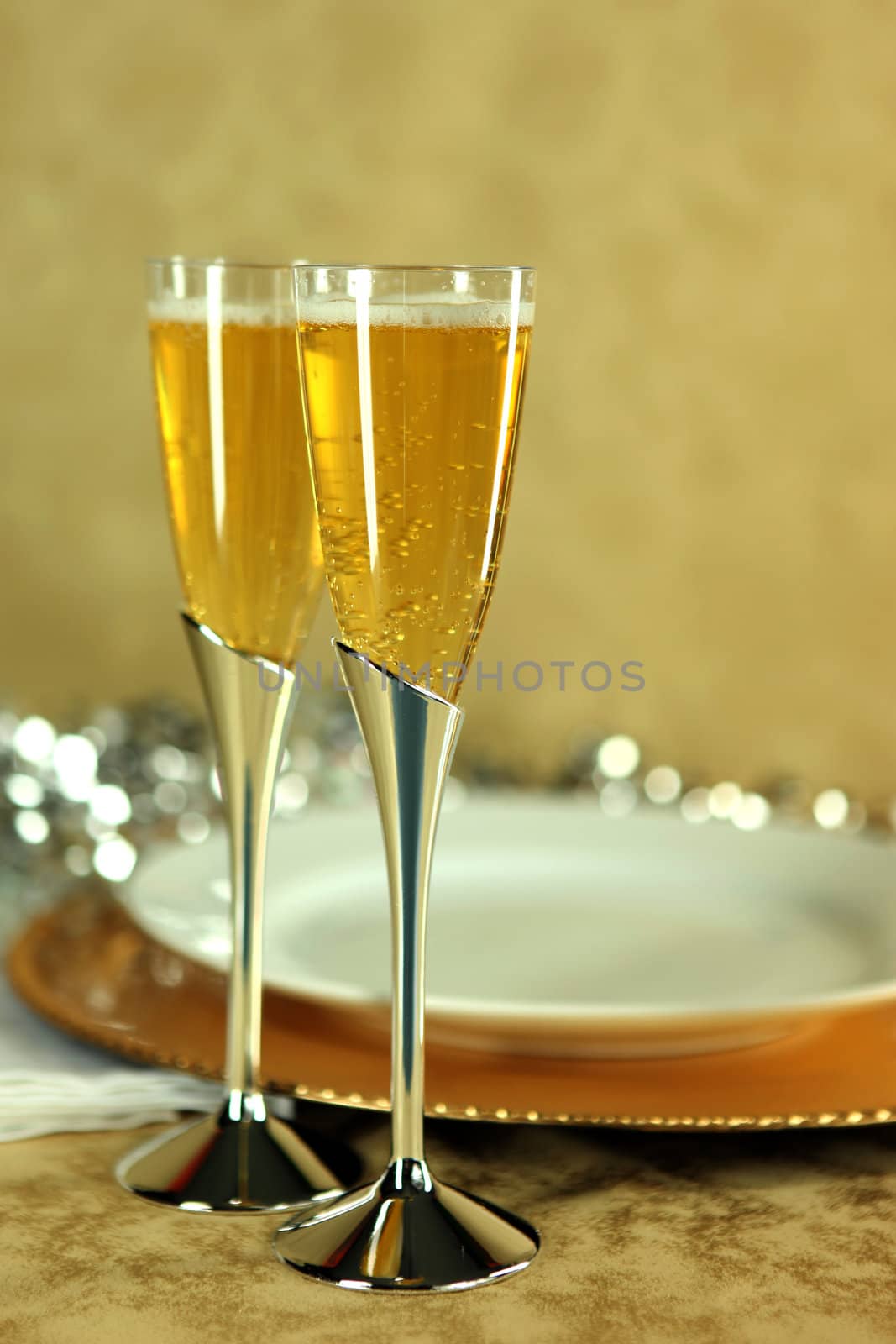 Pair of Champagne Flutes With With a Golden Hue