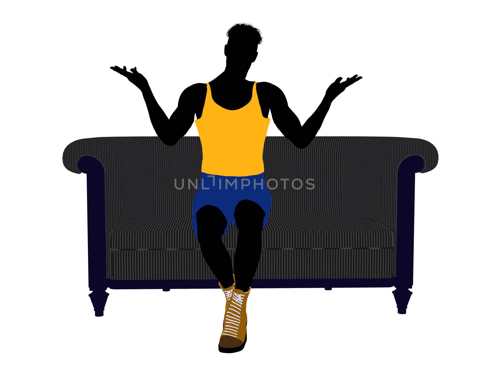 Male Athlete Sitting On A Sofa Illustration Silhouette by kathygold