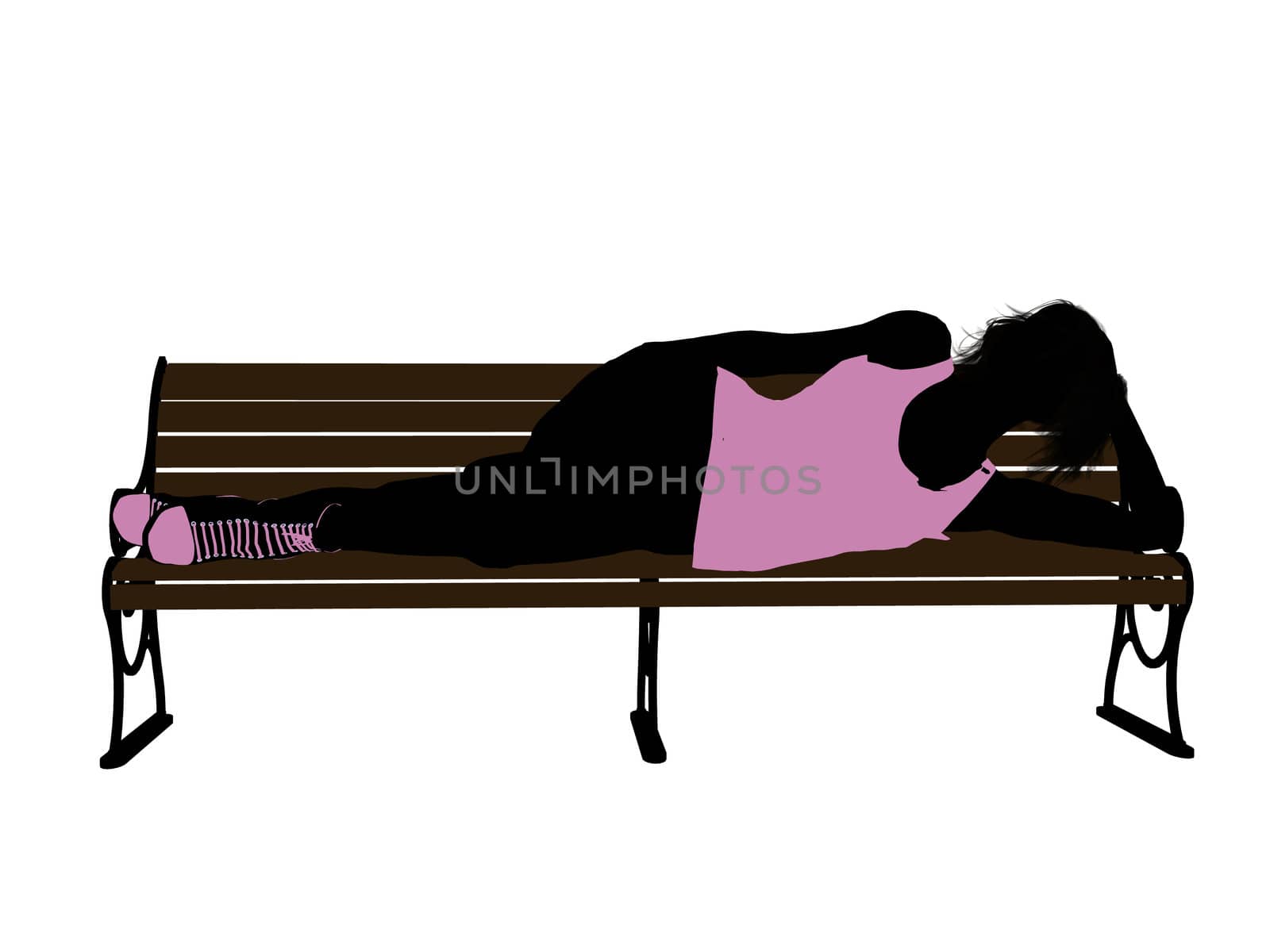 Female Athlete Lying On A Bench Illustration Silhouette by kathygold