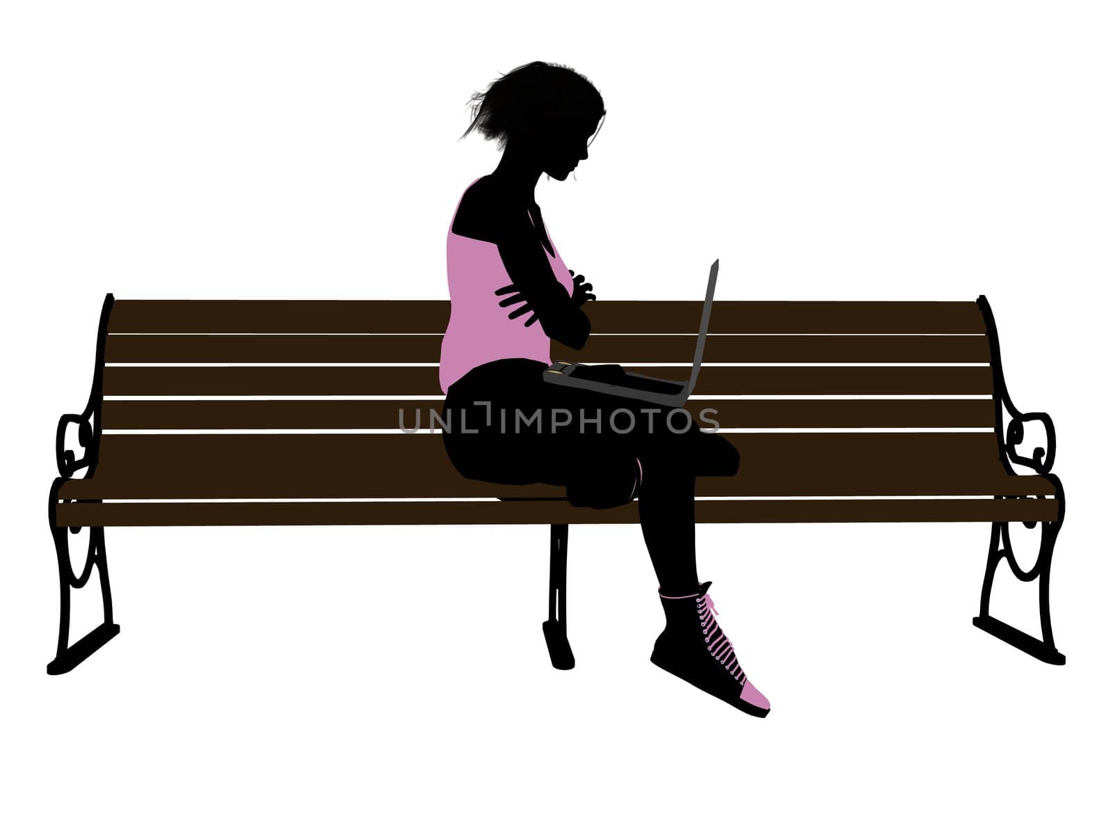 Female Athlete With A Laptop Sitting On A Bench Illustration Sil by kathygold