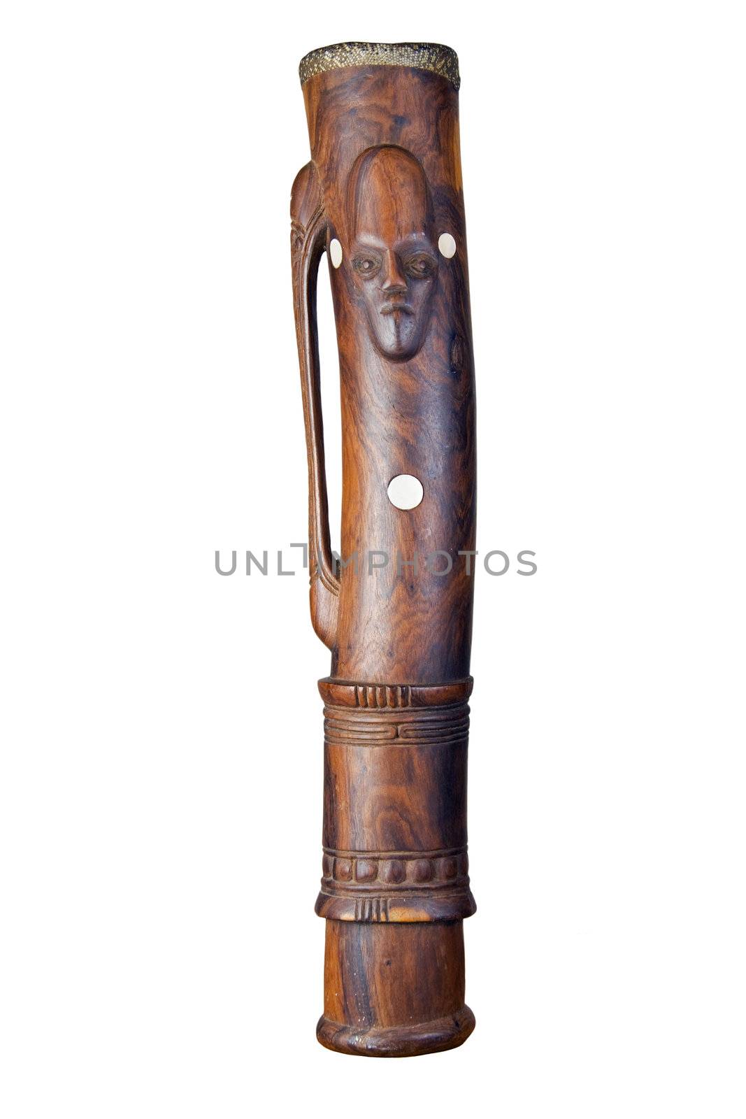 A beautiful hand made hand drum from Papua New Guina. Isolated over white with clipping path
