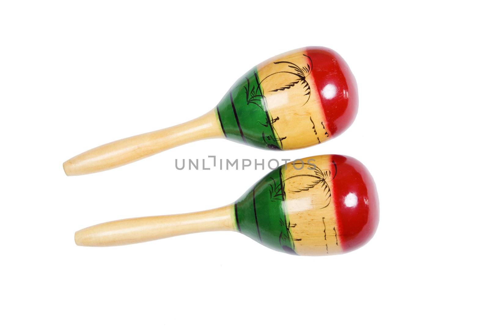 Two colorful shakers or maracas isolated with clipping path by Jaykayl