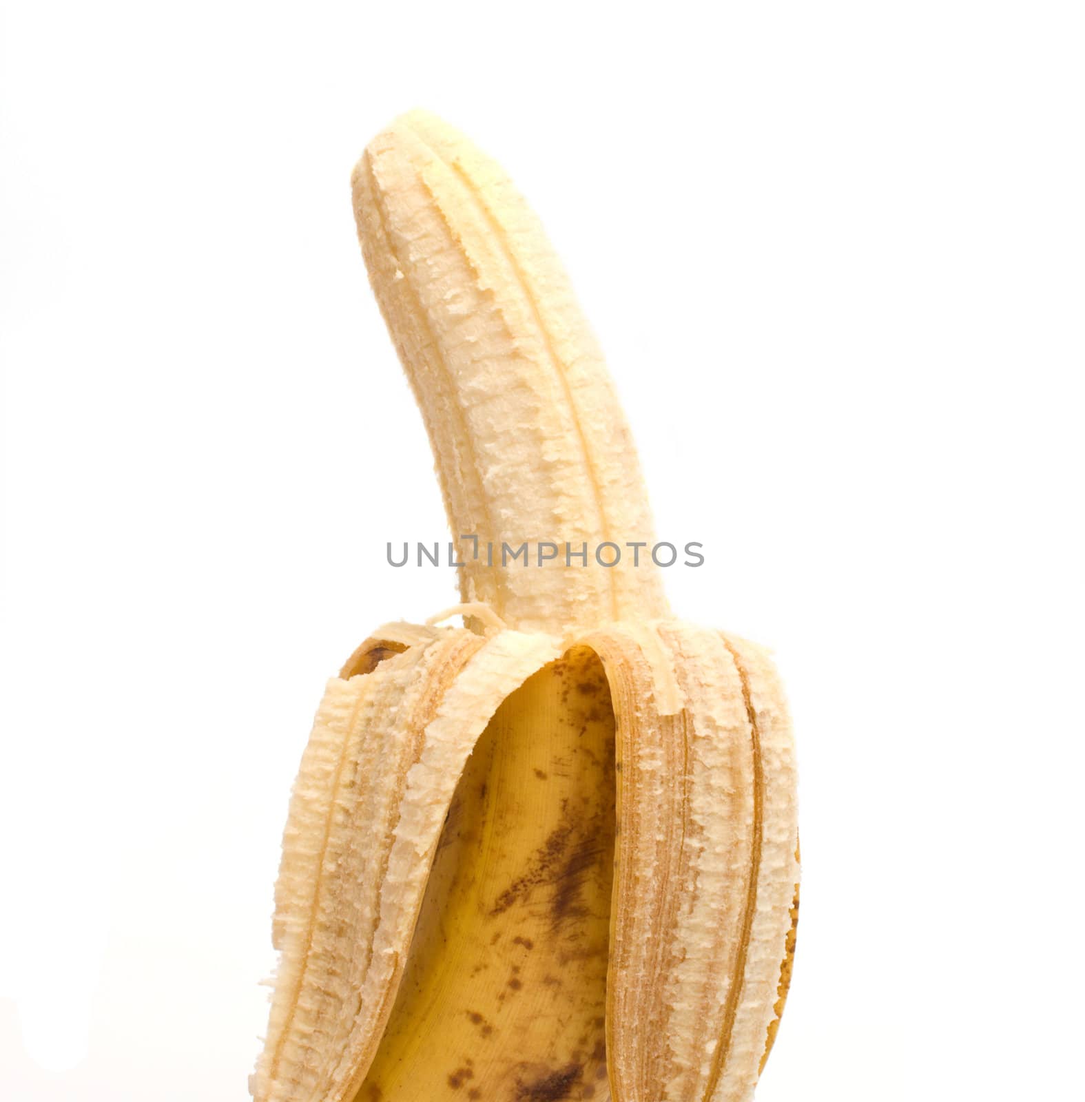 Open banana it is isolated on a white background.