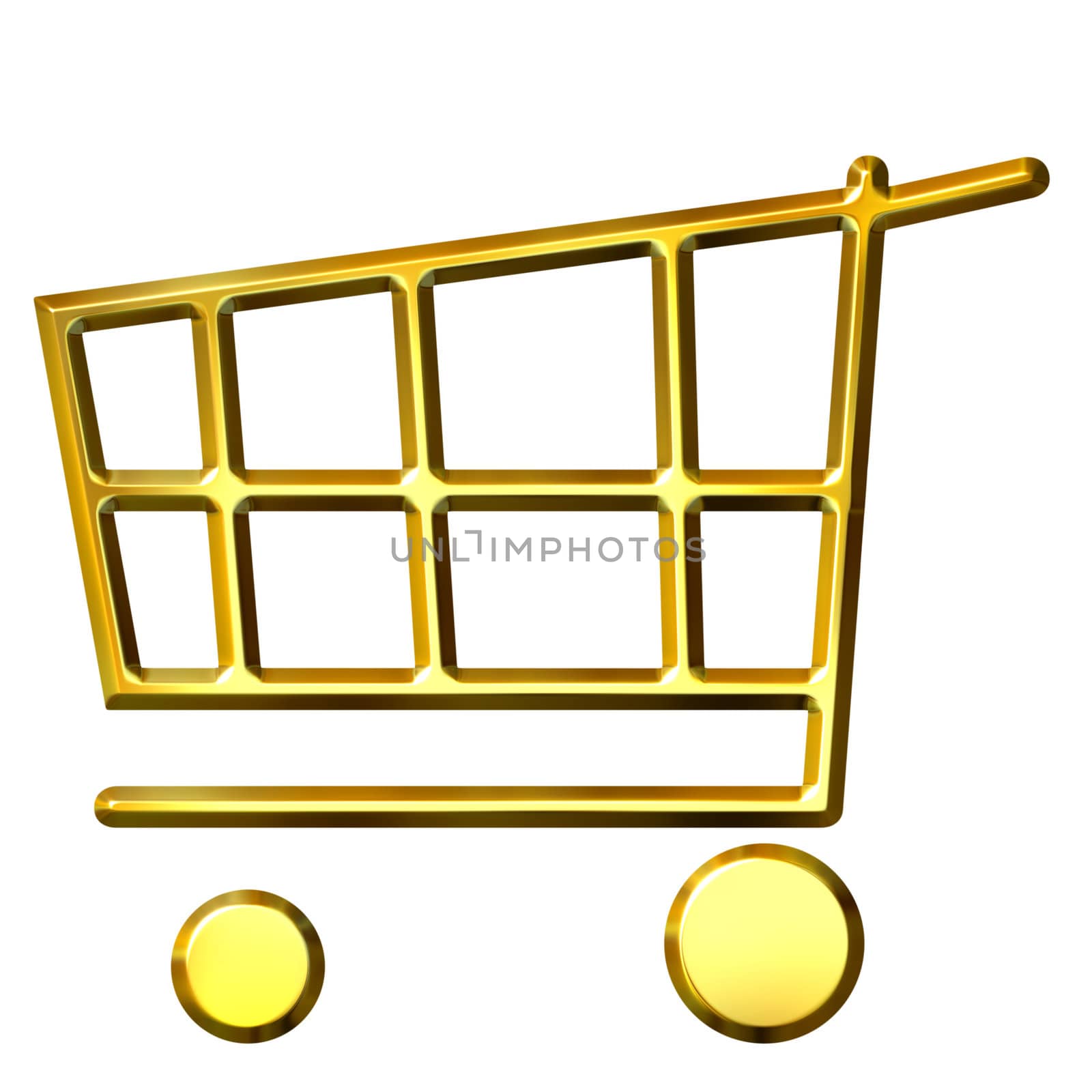 3d golden shopping cart isolated in white