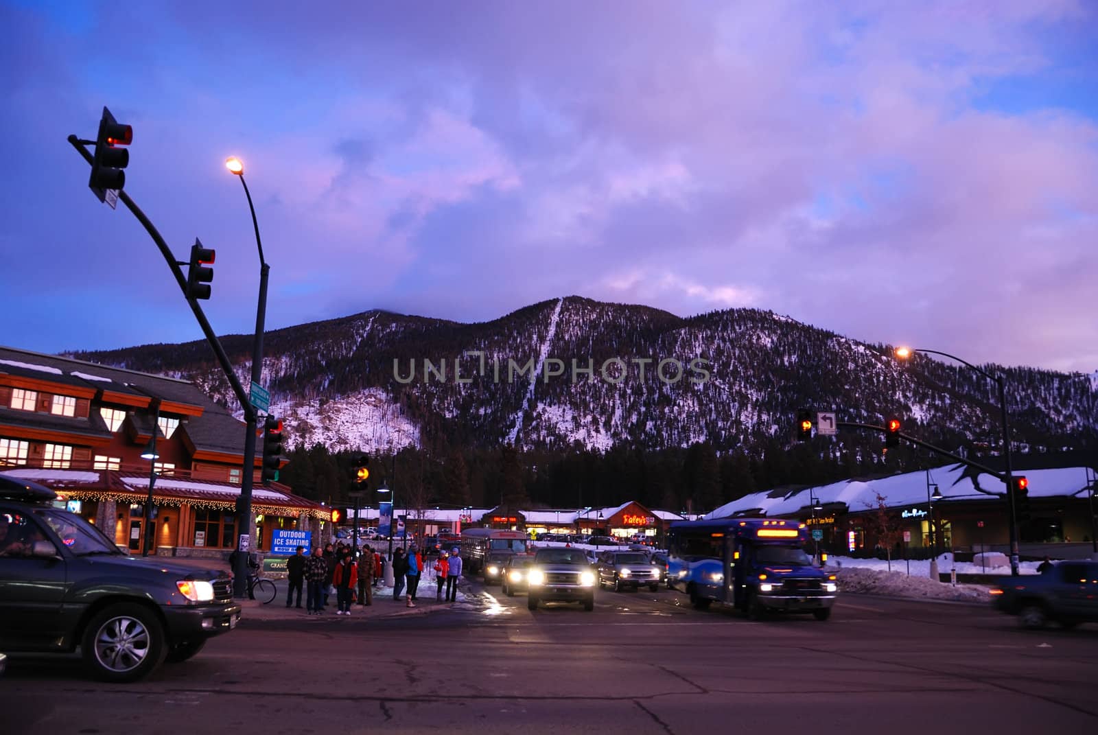 Heavenly Ski Resort, Lake Tahoe Area, California: A View From South Lake Tahoe During Winter Season at Sunset - January 1, 2009