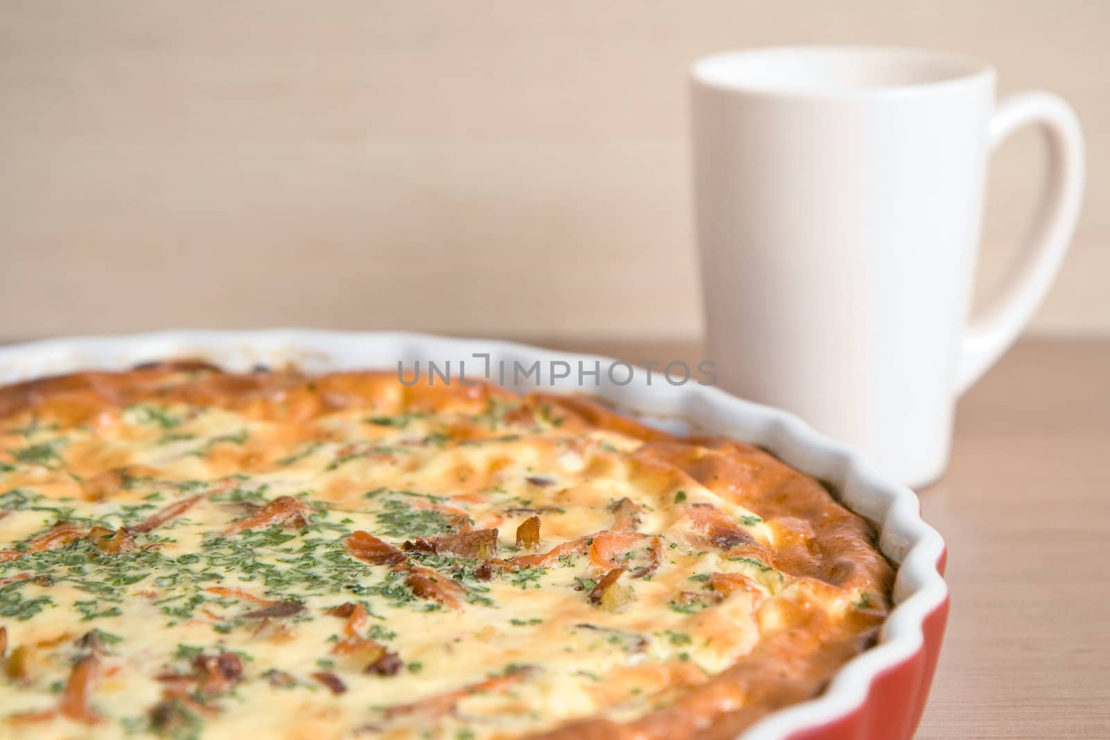 quiche on a plate, very shallow DOF