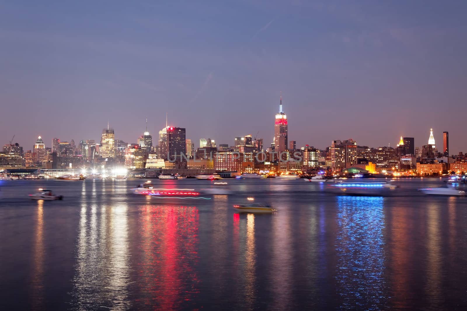 The Mid-town Manhattan Skyline at the Night of the July 4th Holiday