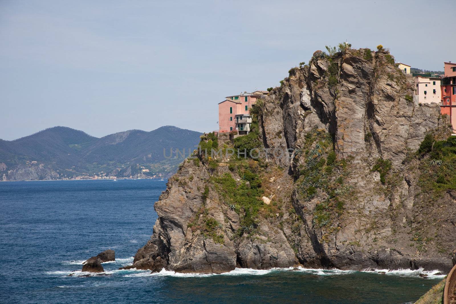 Famous area in Italy with five little villages perched on rock cliffs