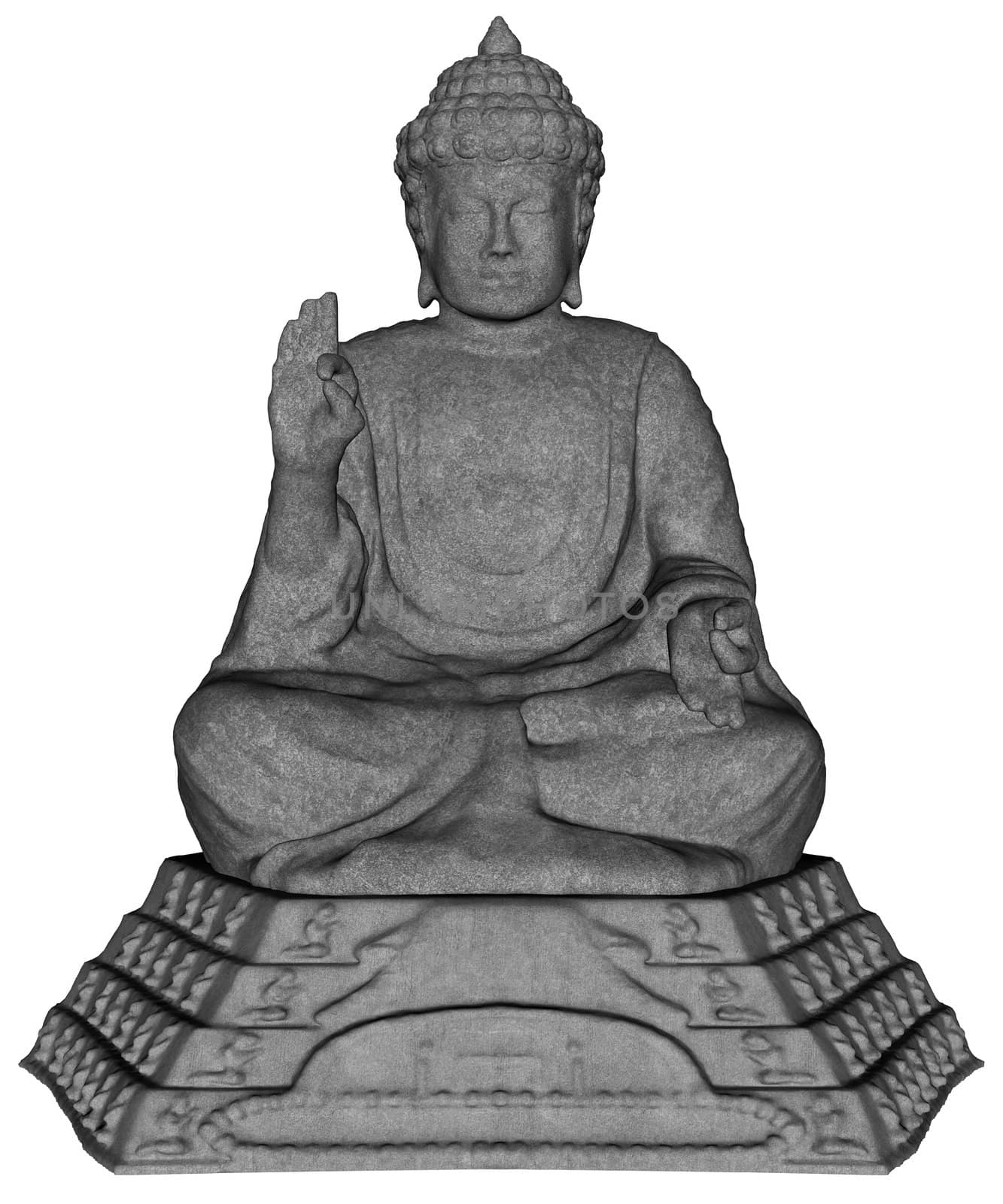 3D rendered budha statue on white background isolated