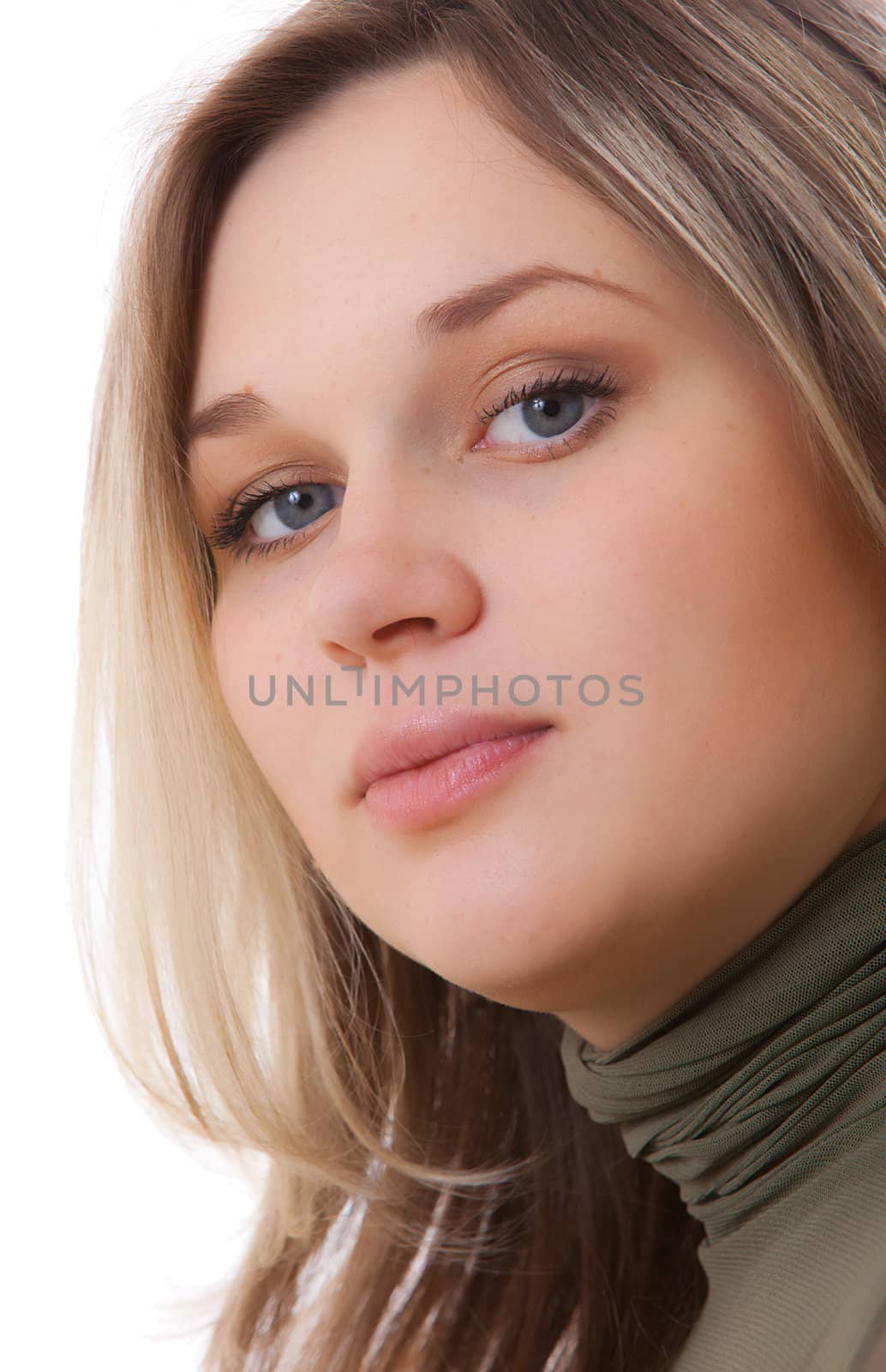 Portrait of the young beautiful girl on a white background. by ISerg