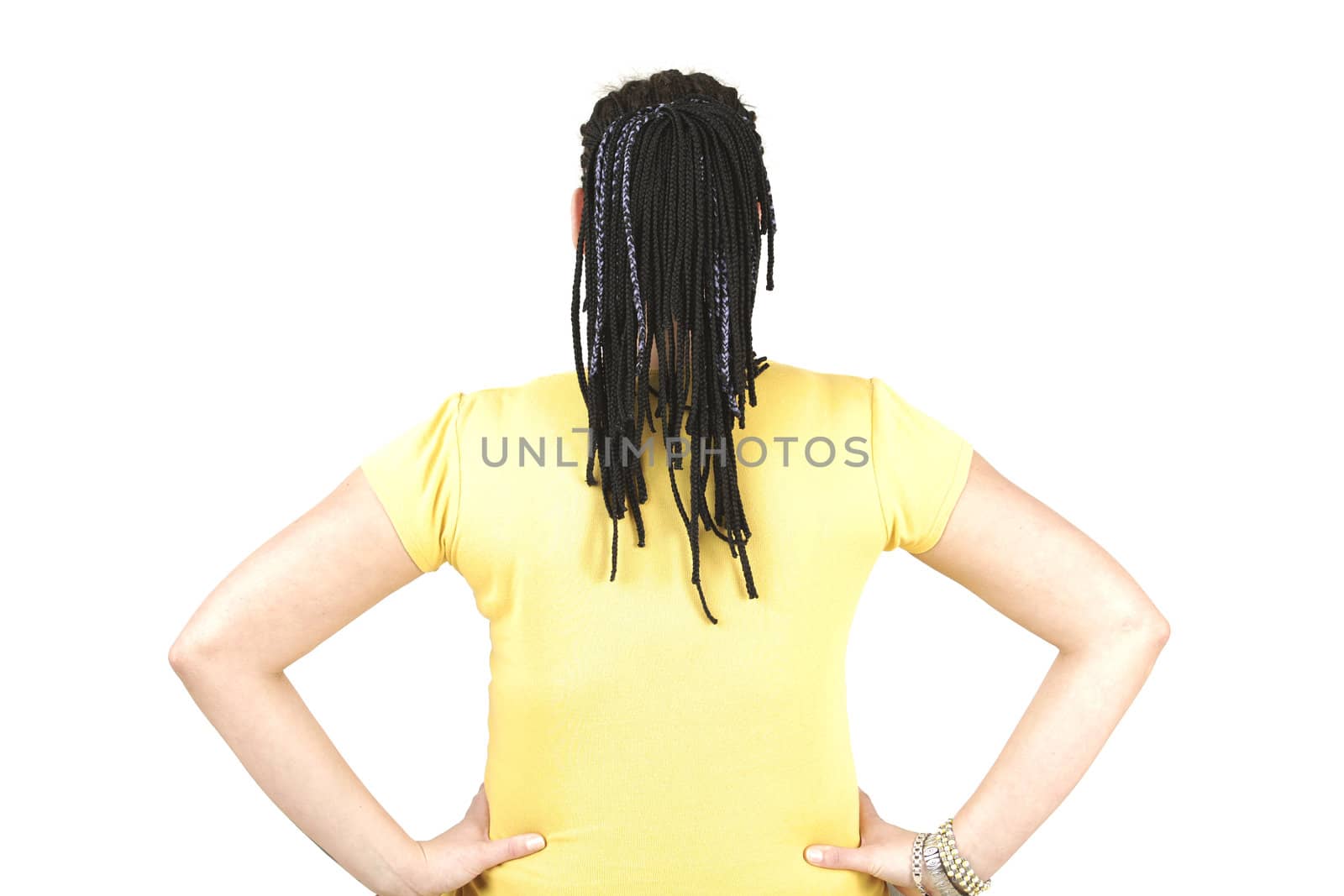 Yellow place for text on young woman