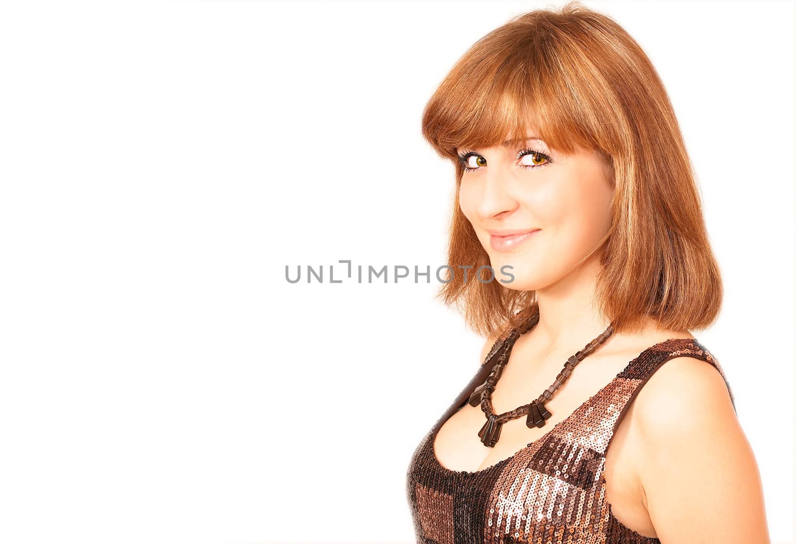 Smiling woman portrait, isolated