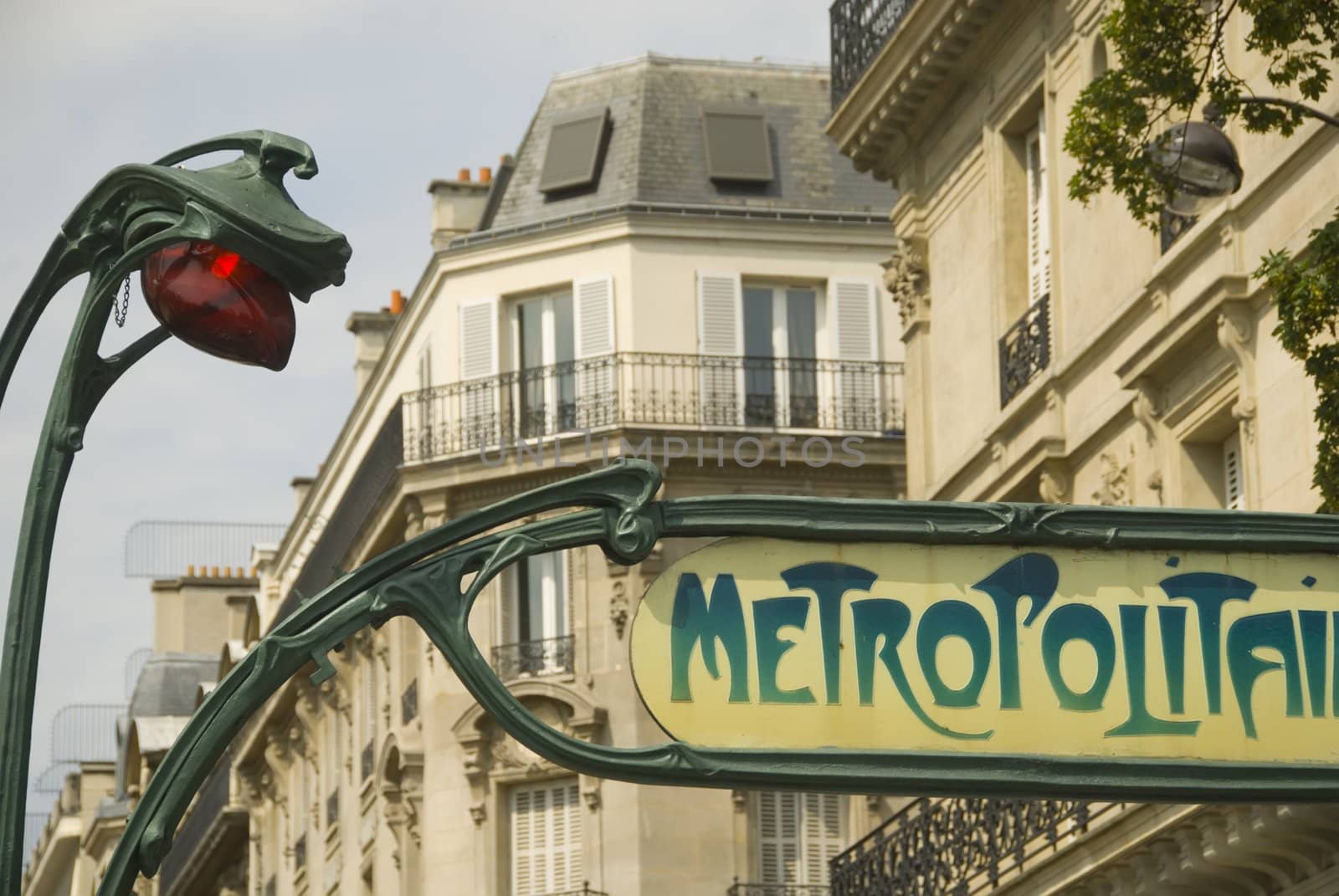 art deco metro sign and building detail