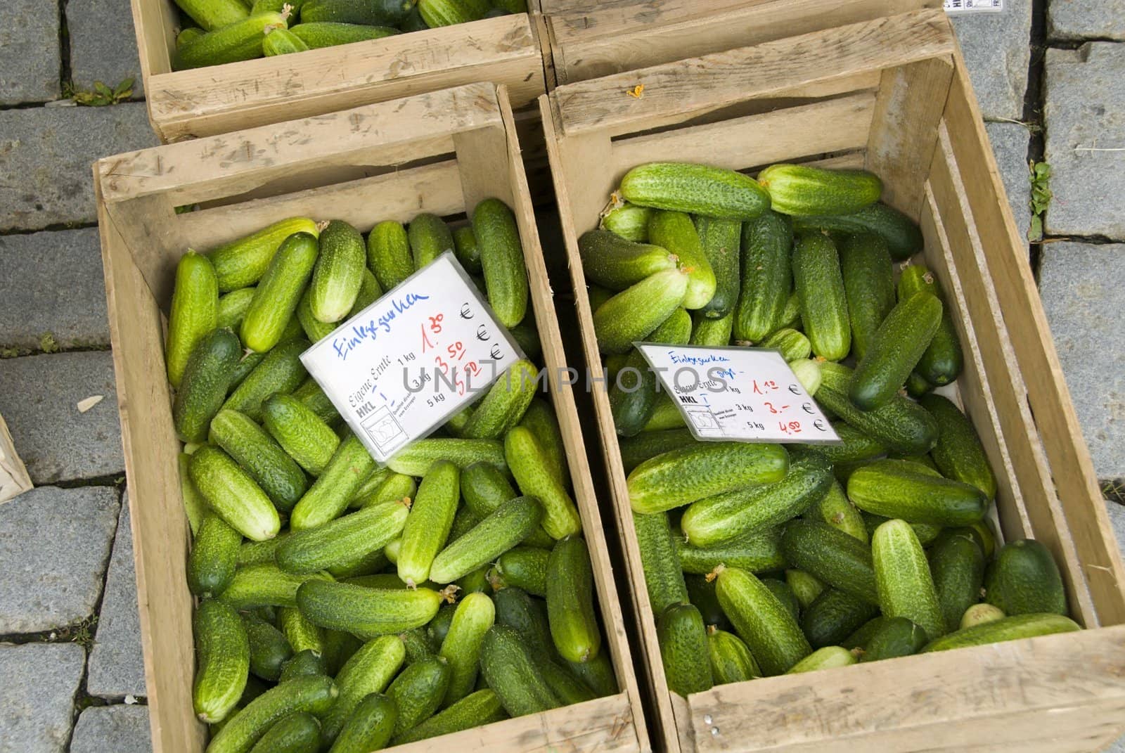 cucumbers at open air farmers market, Sch�bisch Hall, Germany by rongreer