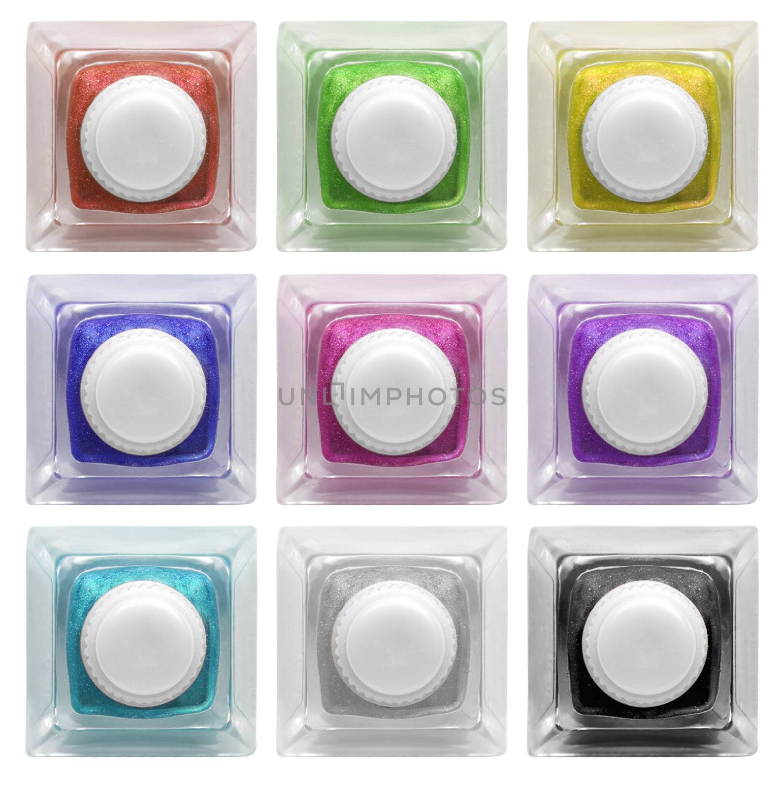 Real glass button collection  with colorful and blank space for text. Isolated on white background
