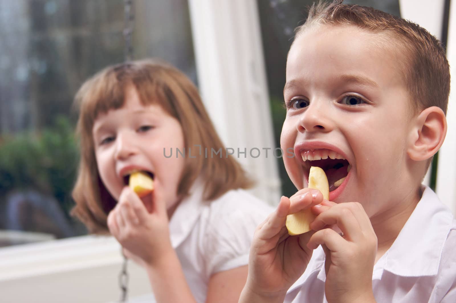 Sister and Brother Eating an Apple by Feverpitched