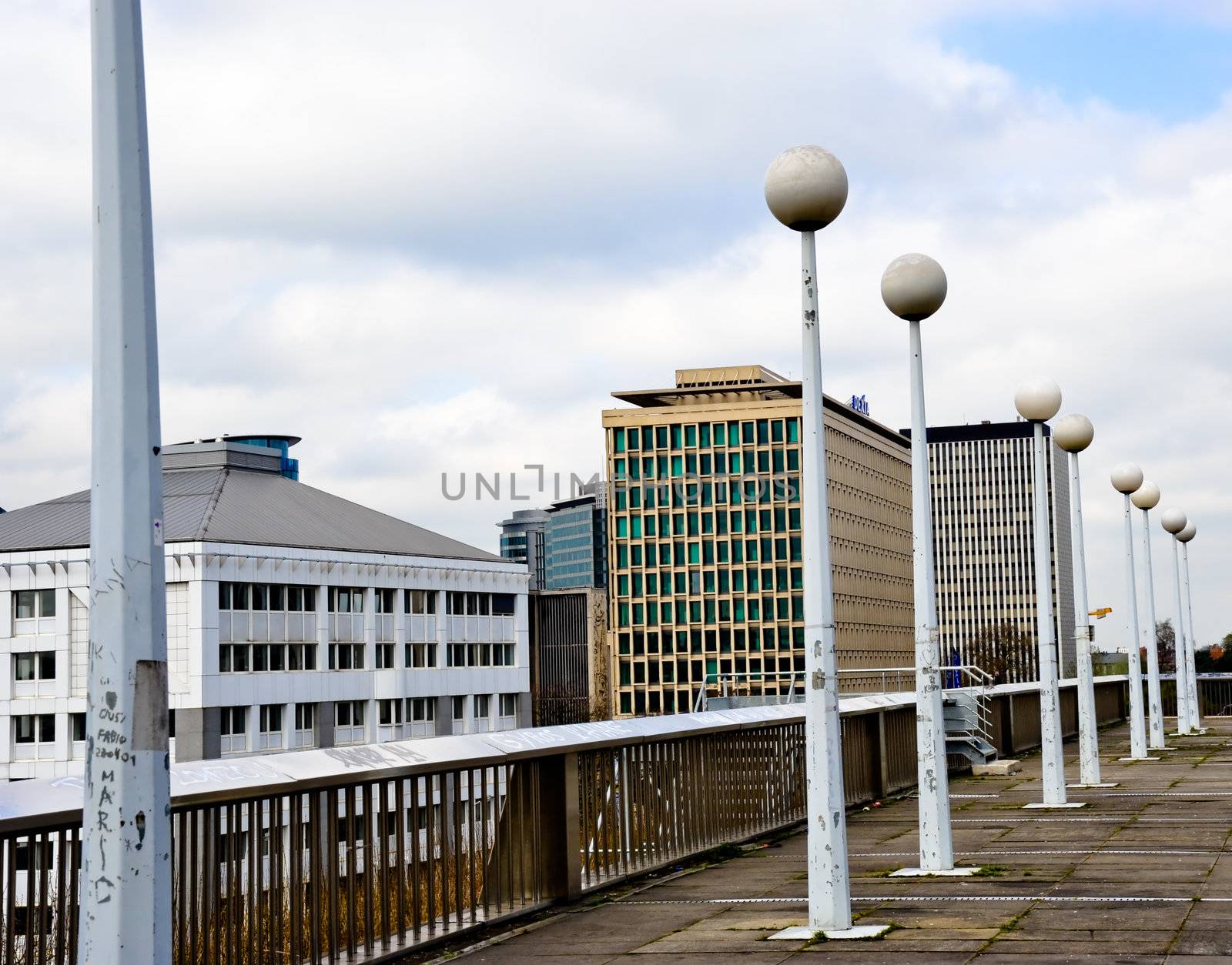 Buildings and lampposts with sky background in Brussels Belgium