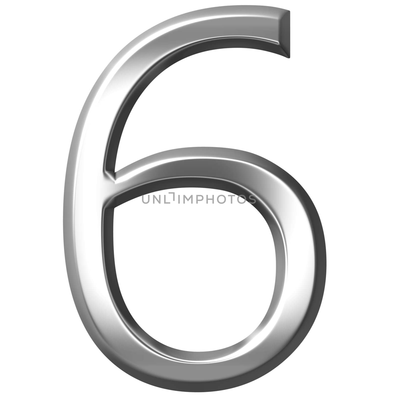 3d silver number 6 isolated in white