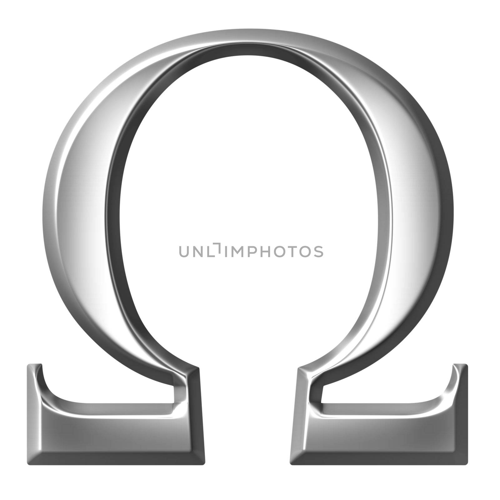 3d silver Greek letter Omega isolated in white