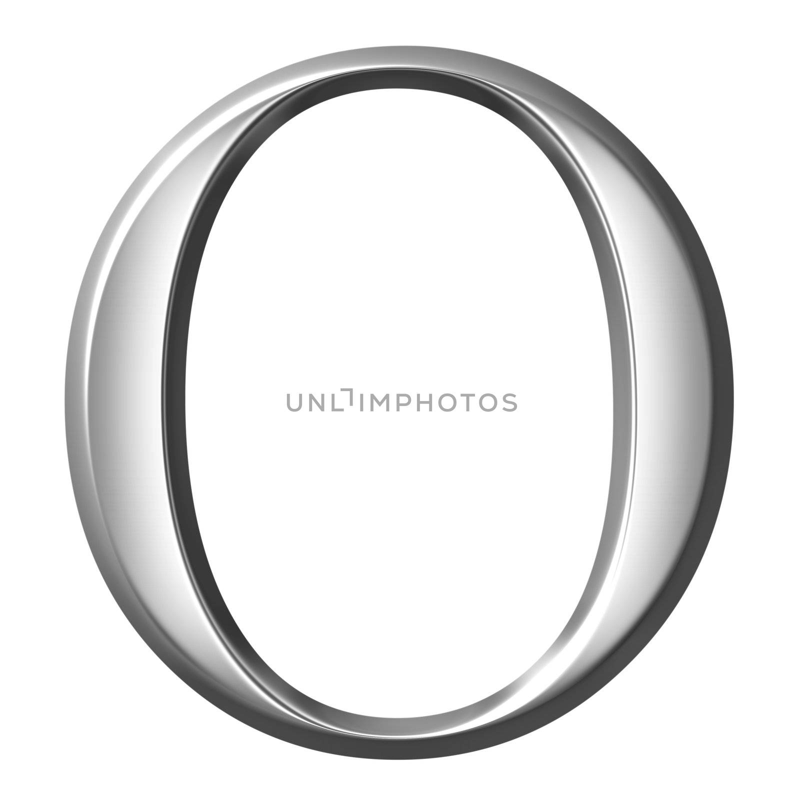 3d silver Greek letter Omikron isolated in white