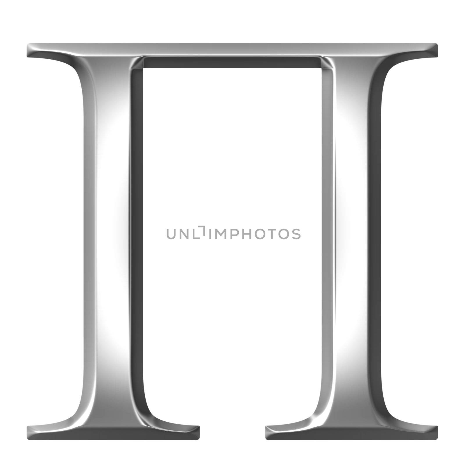 3d silver Greek letter Pi isolated in white