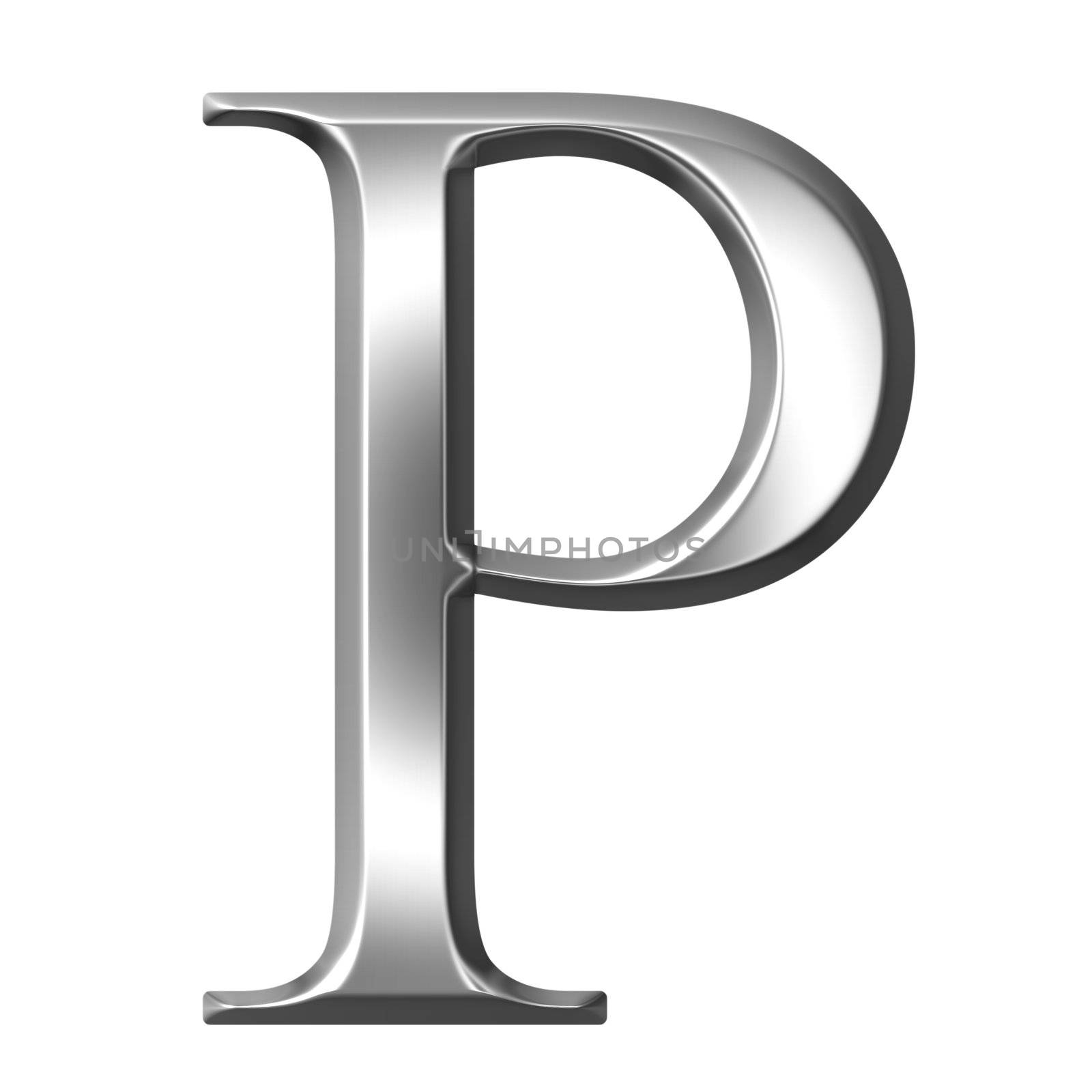 3d silver Greek letter Rho isolated in white