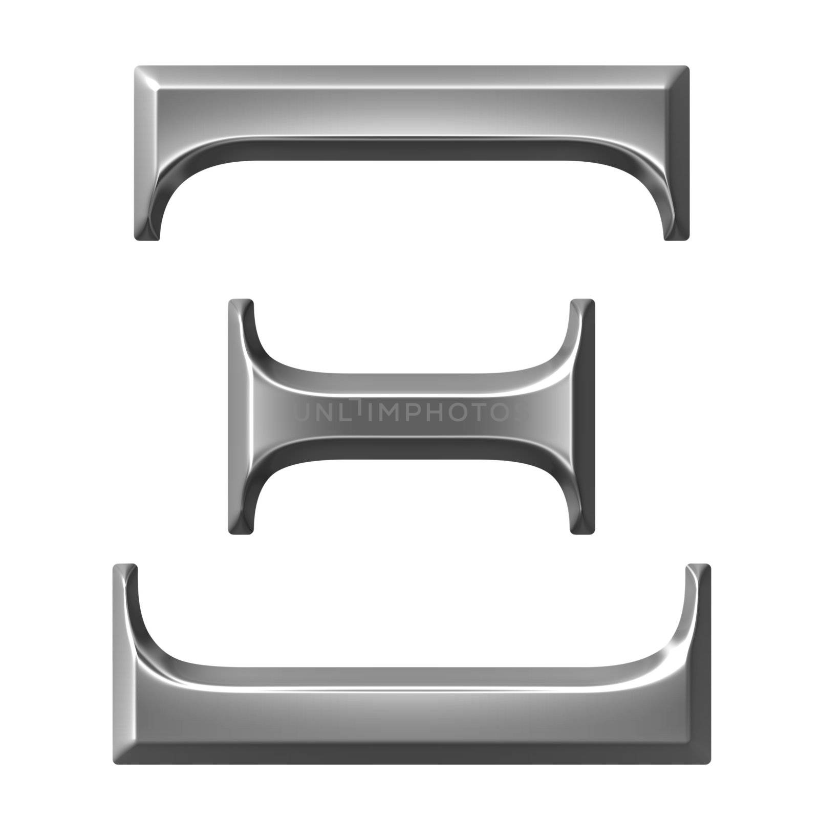 3d silver Greek letter Xi isolated in white