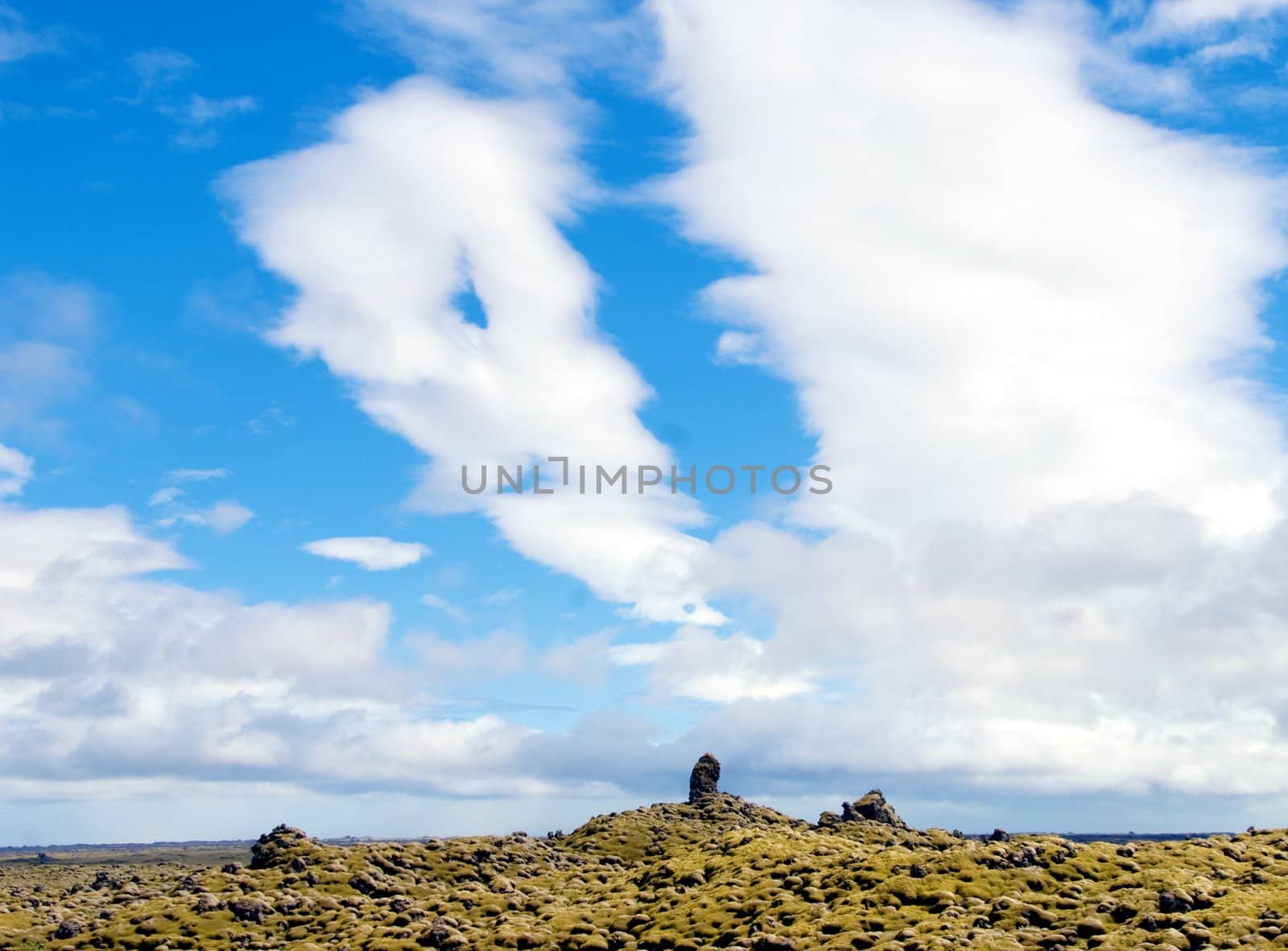 lava landscape with moss on volcanic rocks on iceland