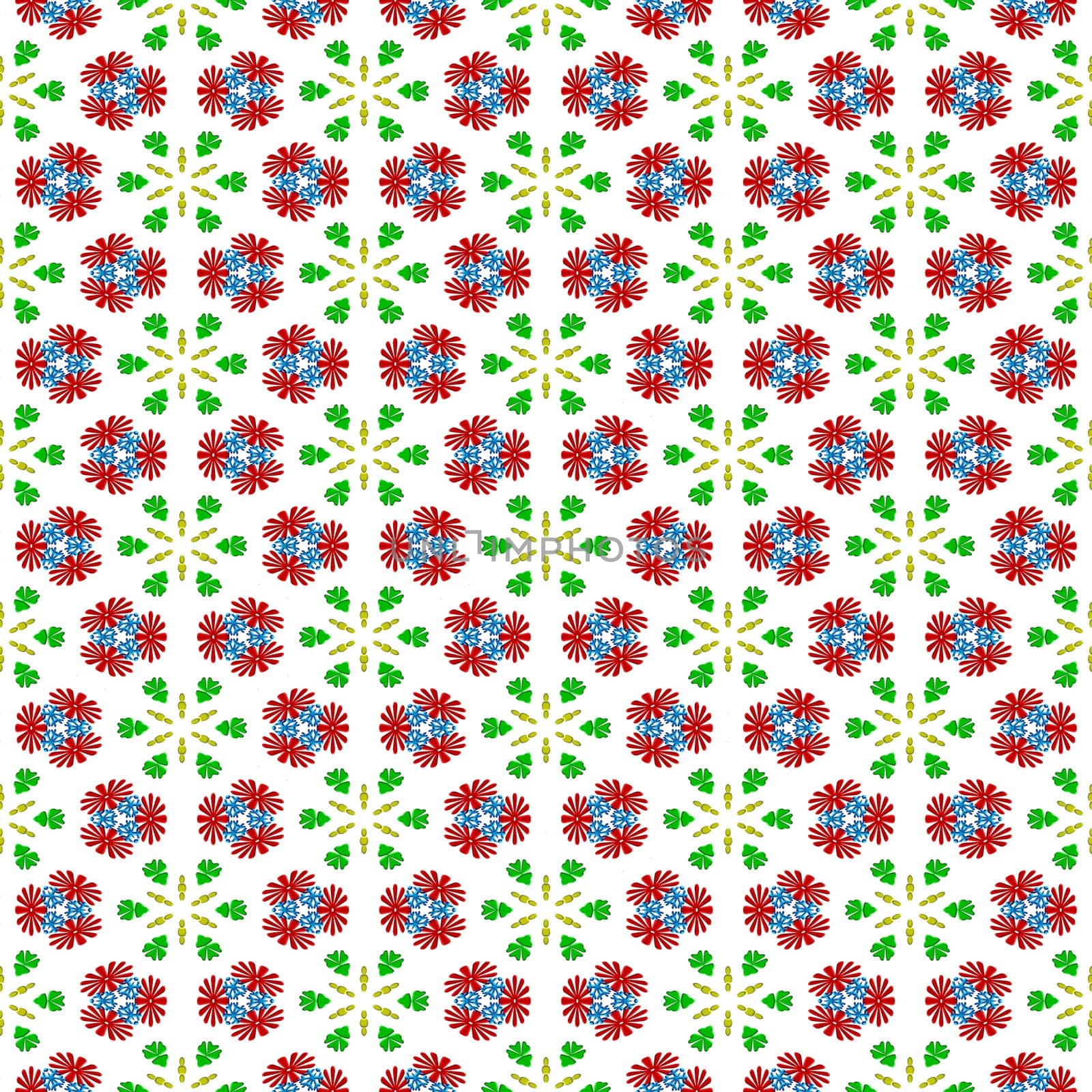 seamless texture with red flowers and green leaf stars 
