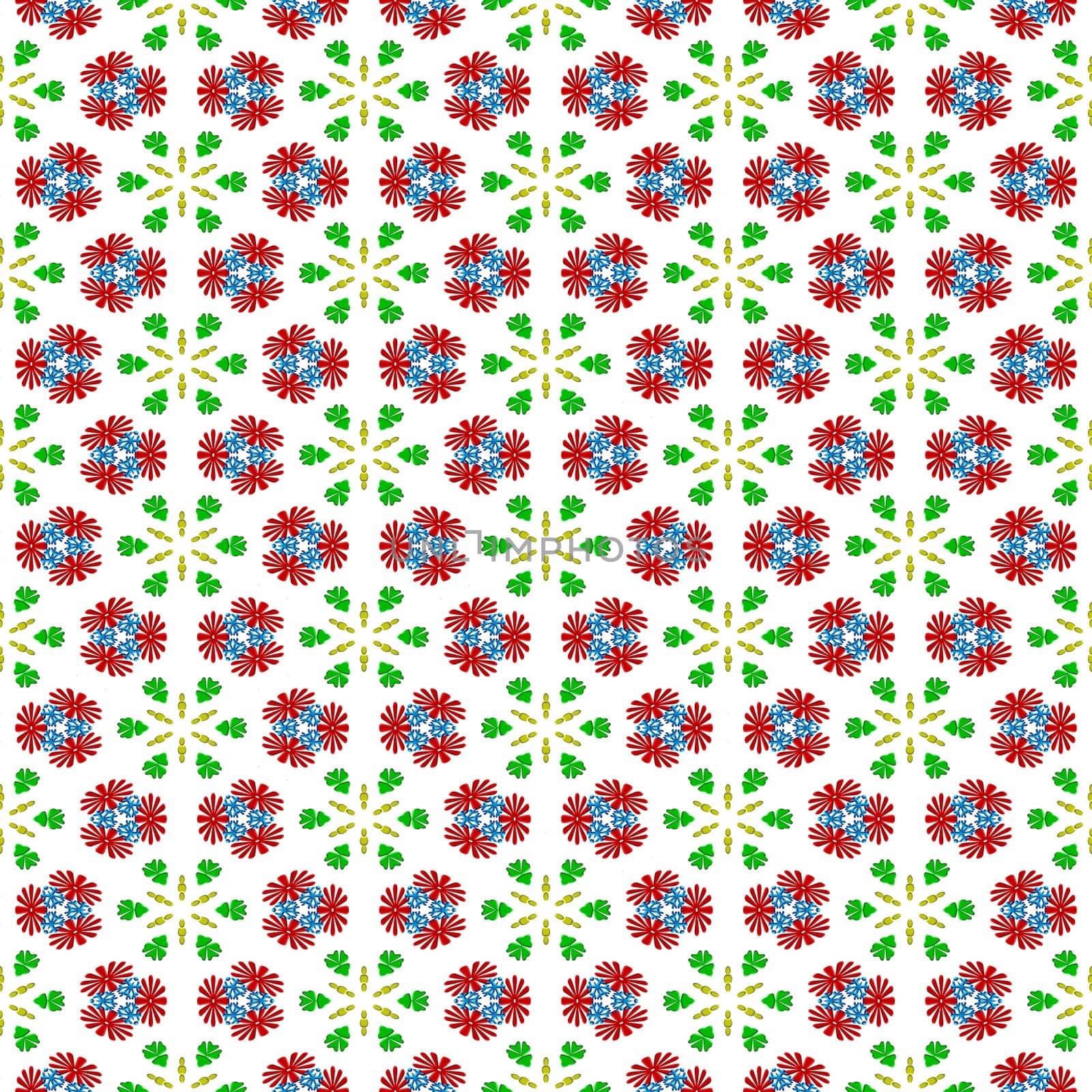 seamless texture with red flowers and green leaf stars 