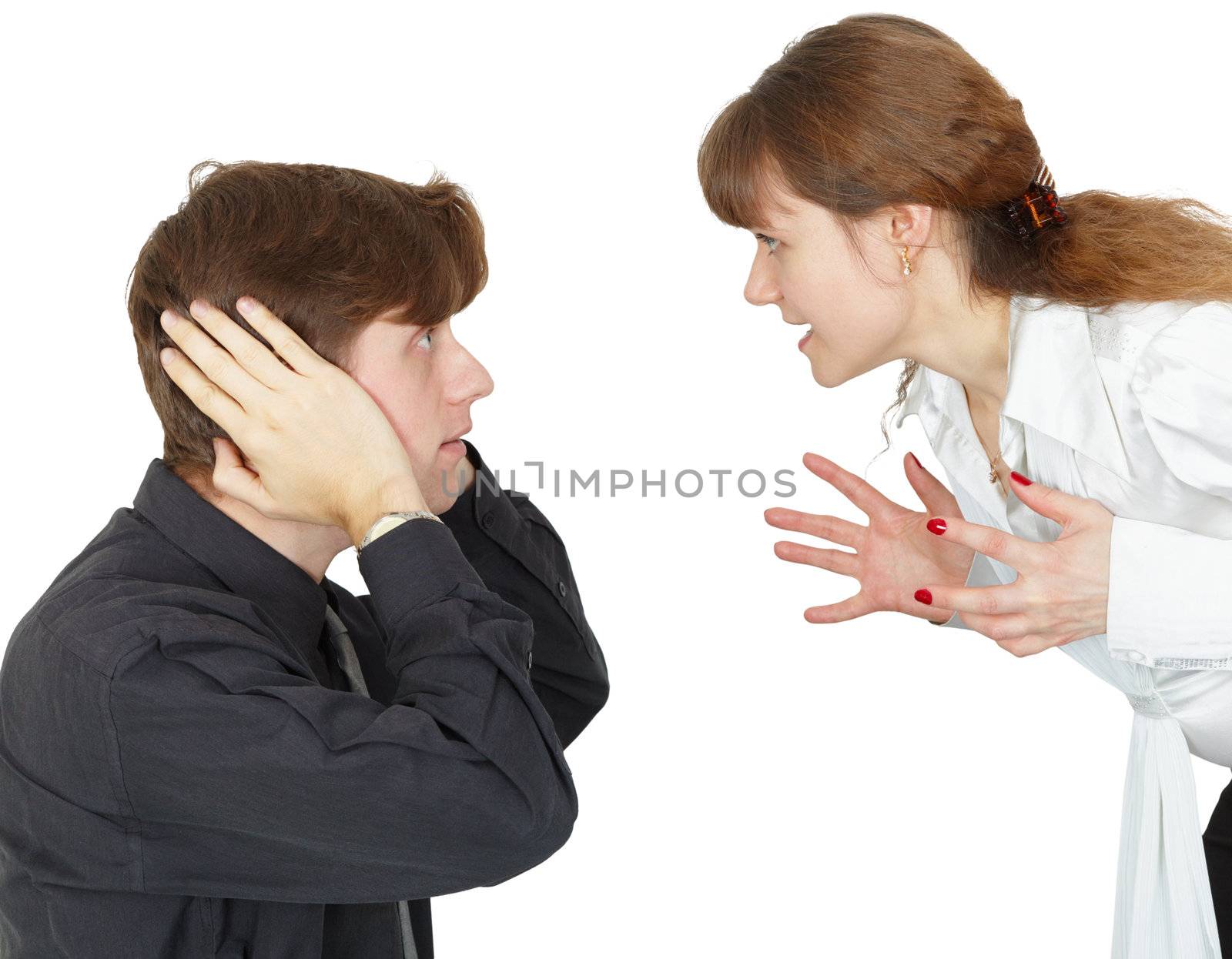 Man and woman swear isolated on a white background