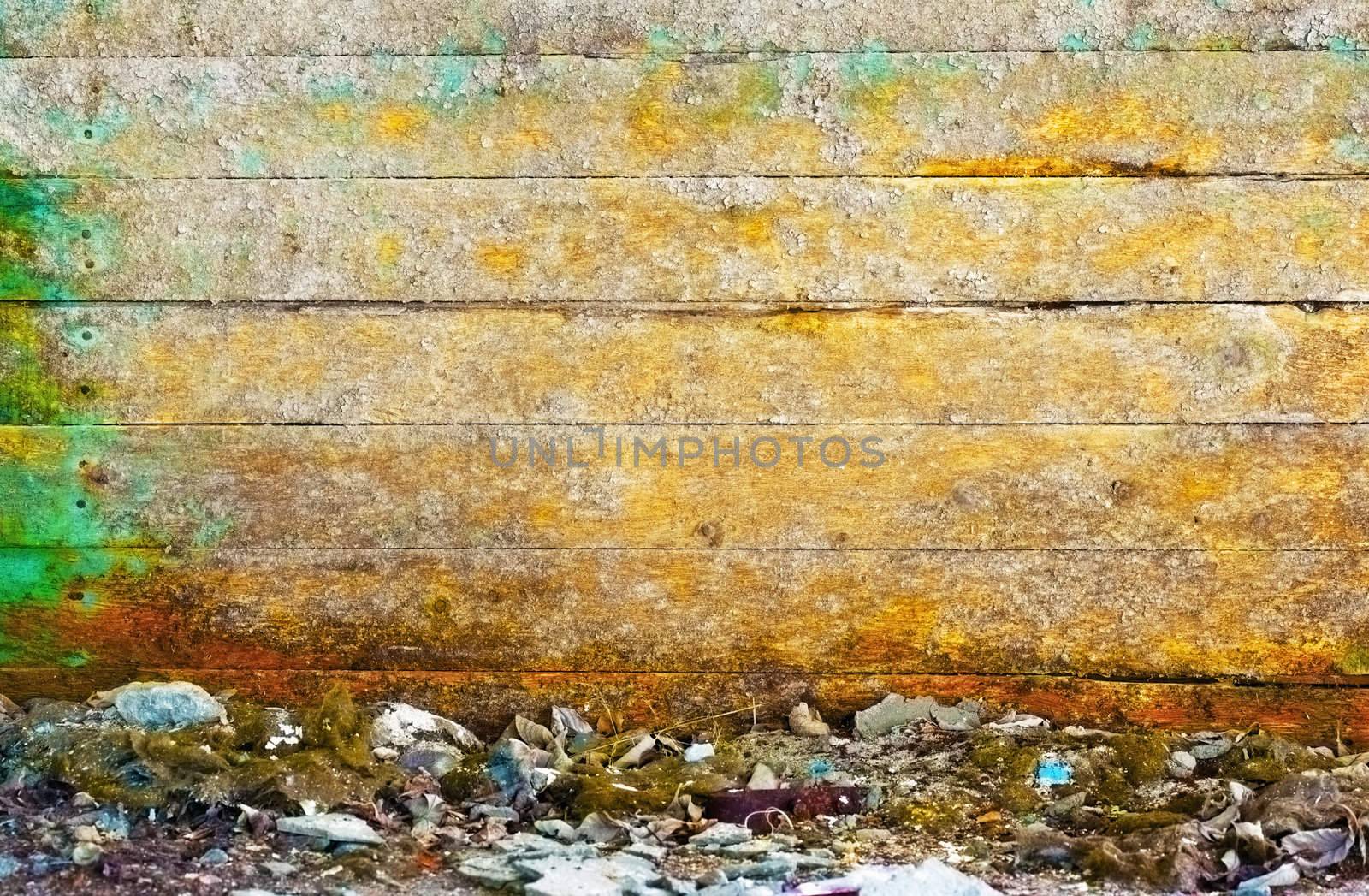 Dirty rotten wooden wall abandoned rural building