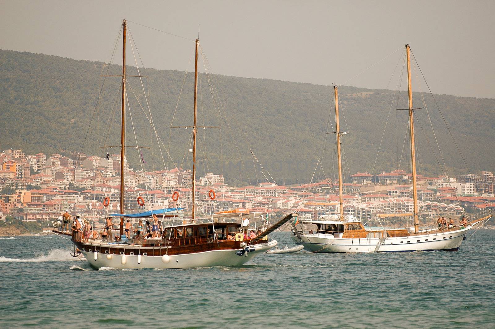 Ships in the sea. Taken on a sunny day.