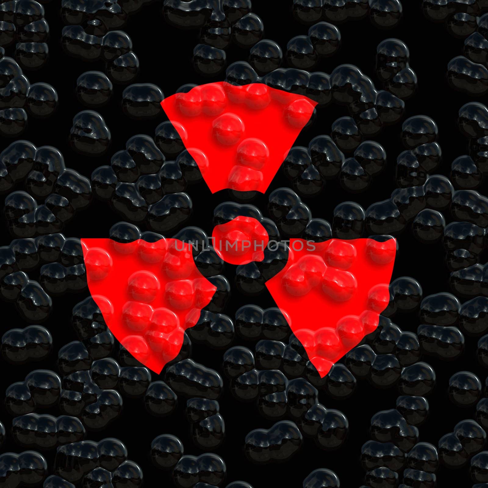 bright red nuclear warning symbol on eroded background