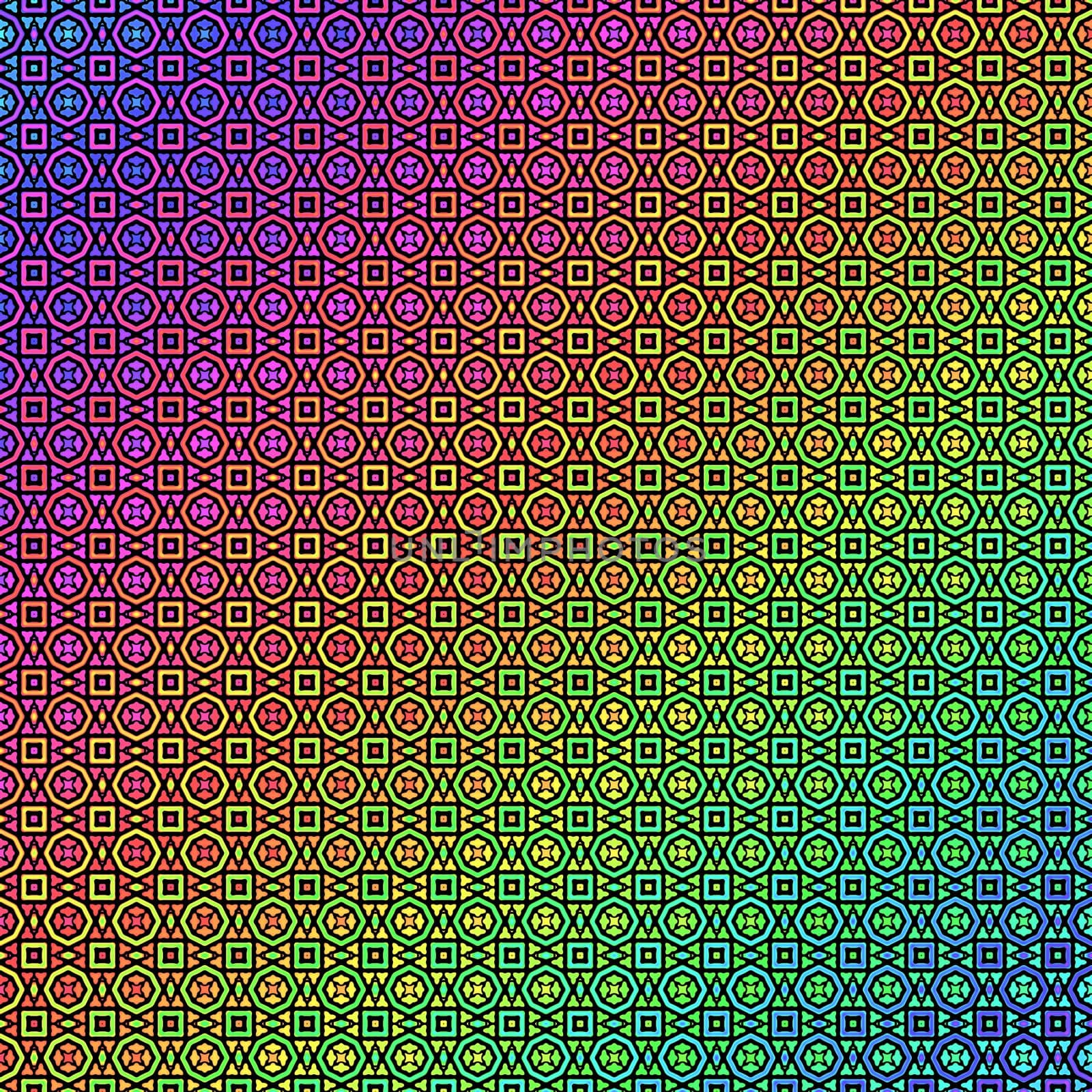 pattern of glowing shapes in spectrum colors
