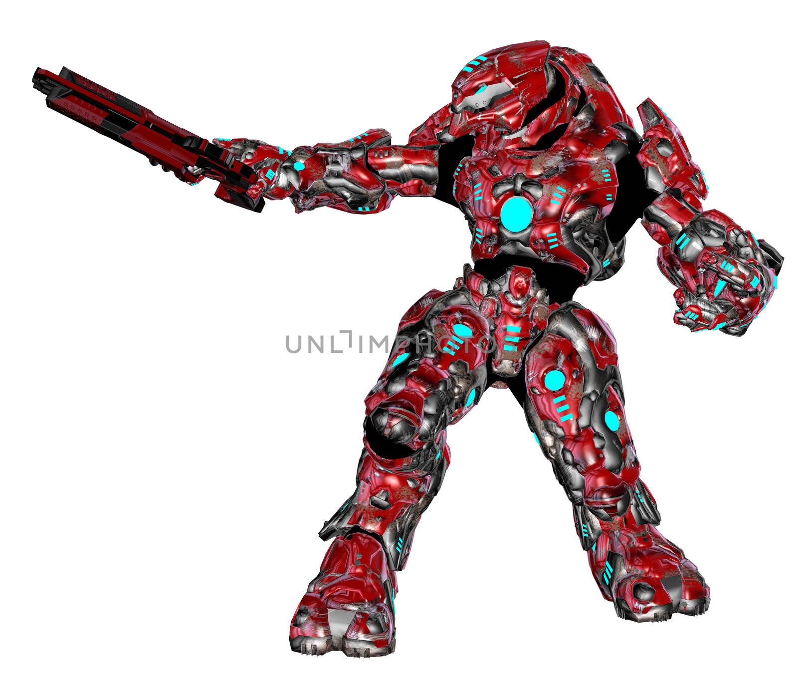 3D rendered scifi alien robot on white background isolated