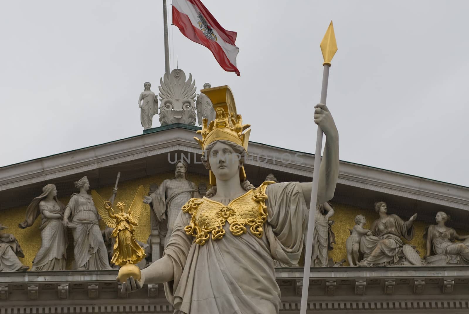 the famous sculptures around the austrian parliament dedicated to the greek goddess pallas athena