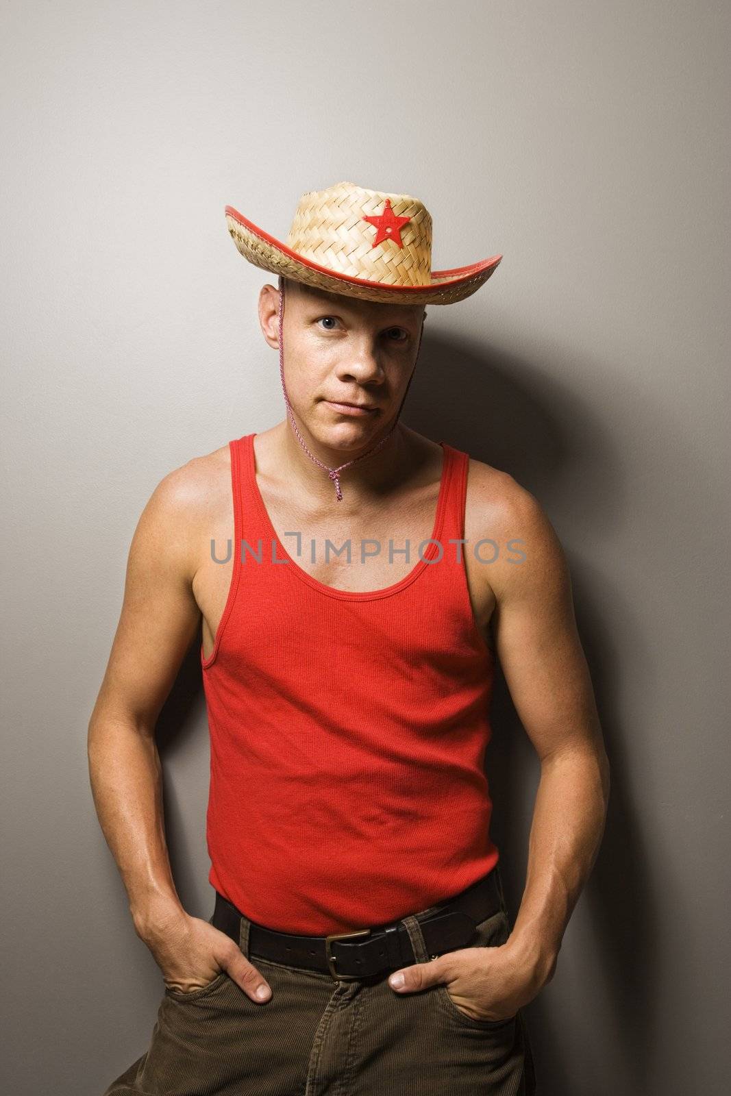 Portrait of a Mid-adult Caucasian male wearing straw hat.