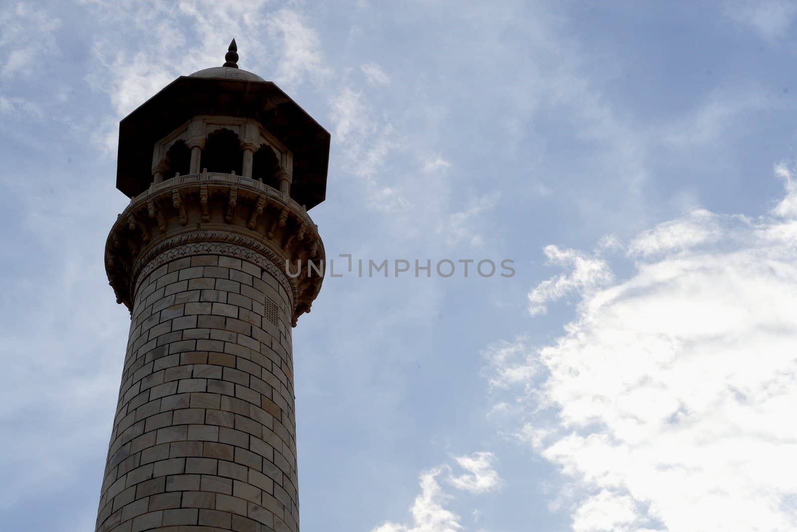 View of tower the Taj Mahal in Agra India