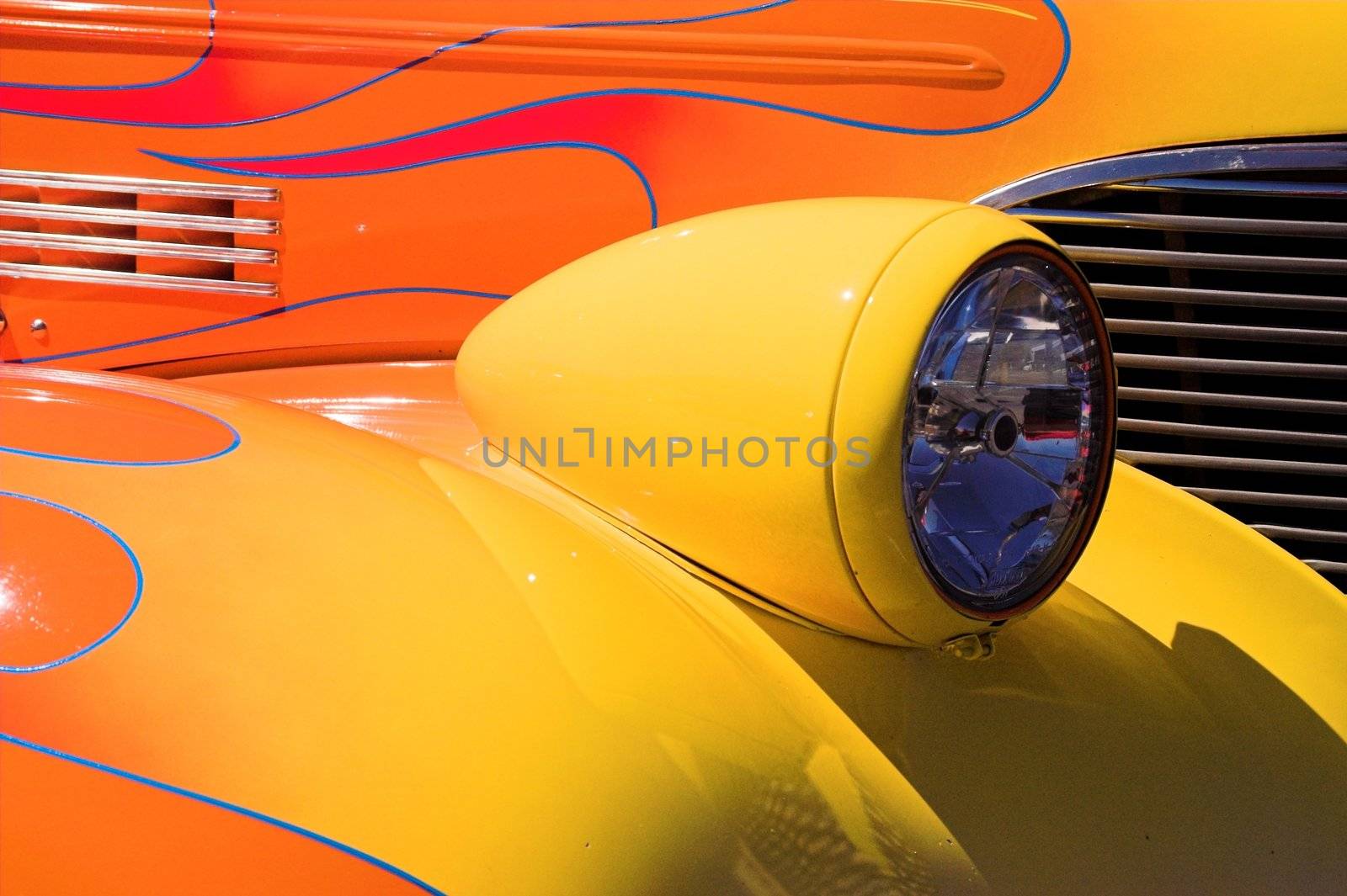 Classic Car yellow, orange, and red Flames
