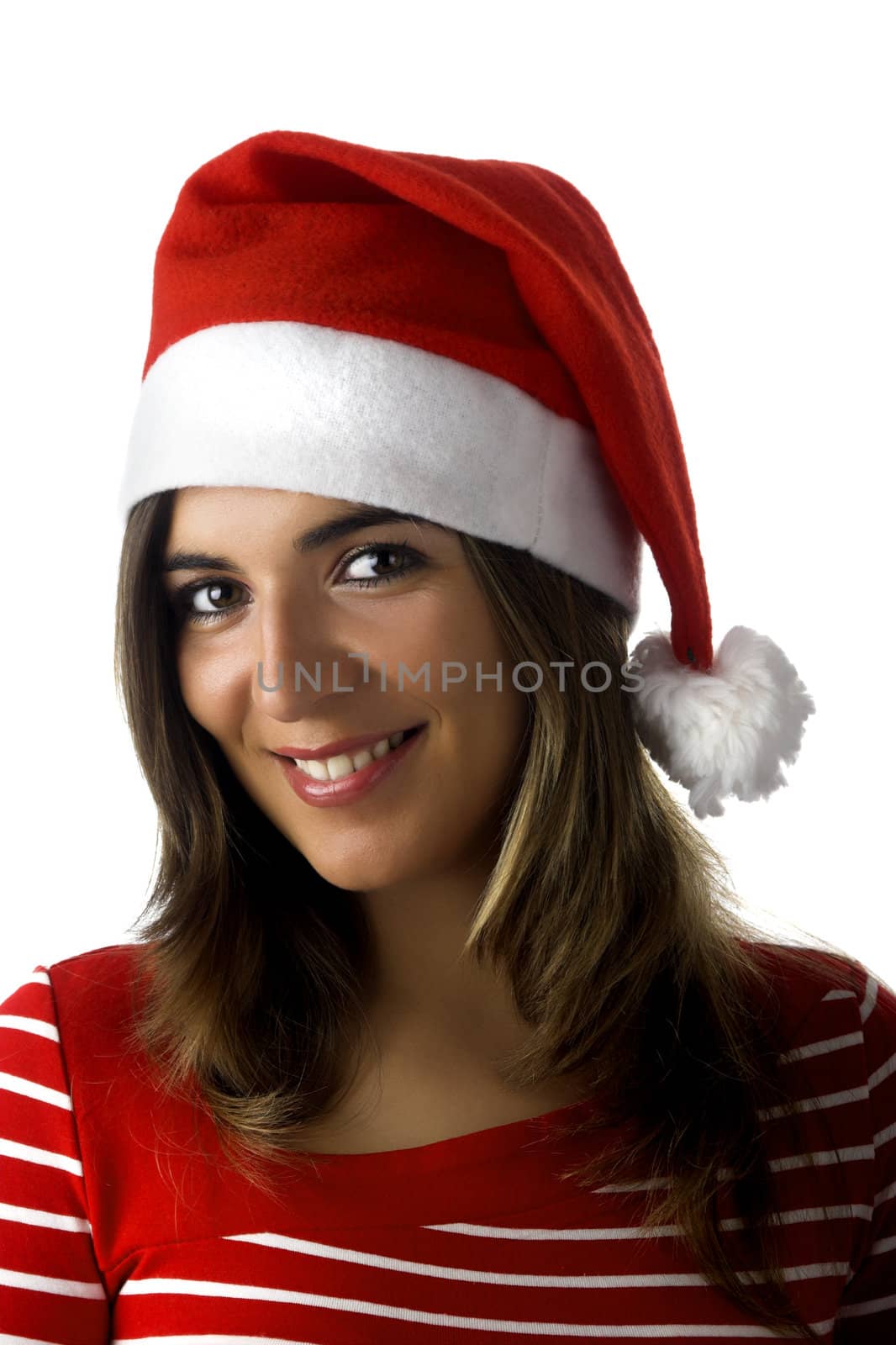 Beautiful woman with a Santa Claus visual